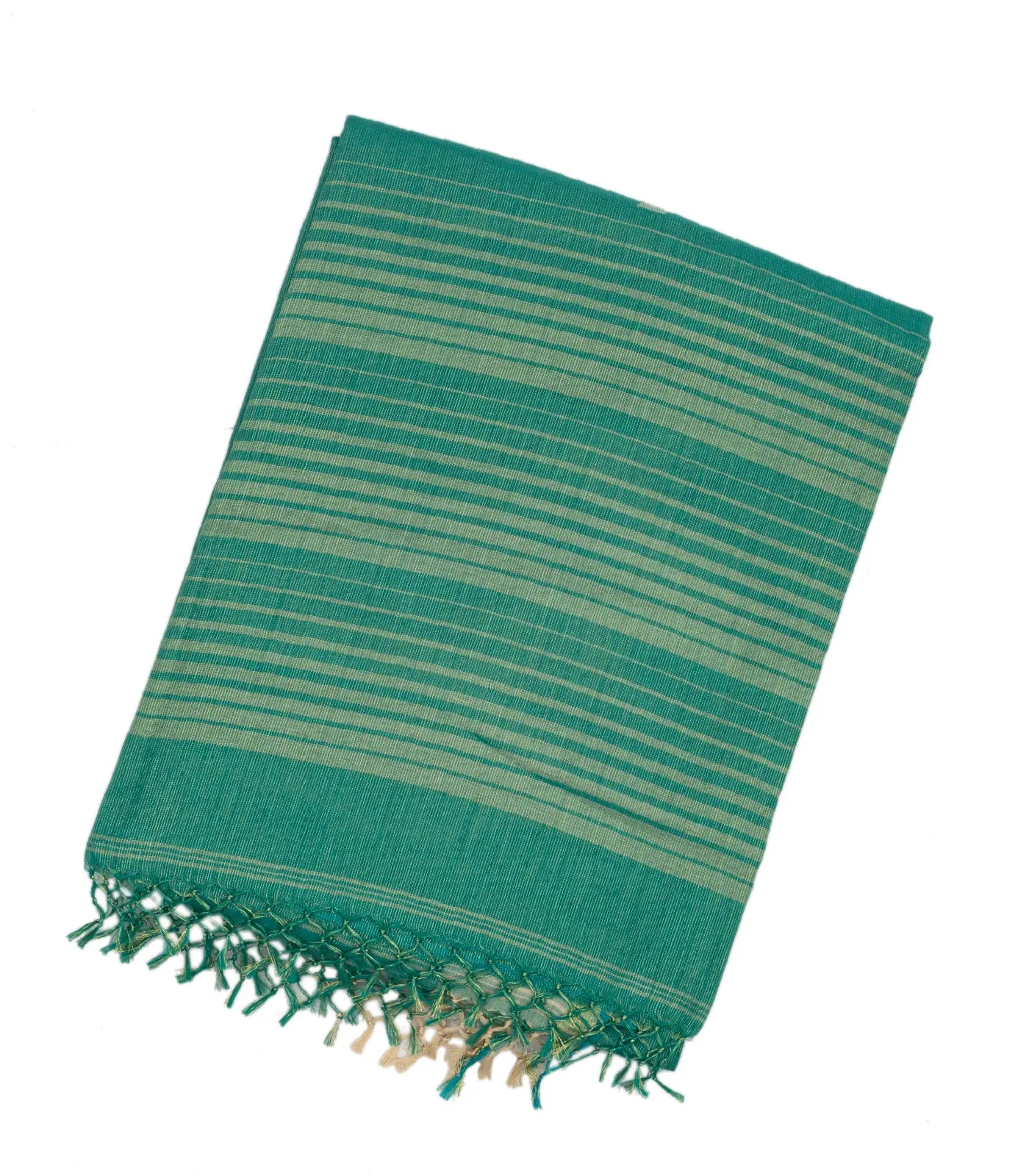 RmKV Aquamarine Handloom Bengal Cotton Saree With Floral Buttas & Stripes