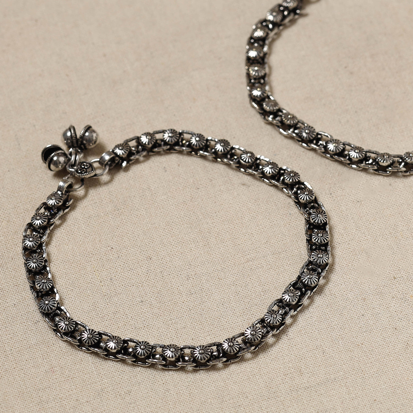 WHITE RIVER STORIES Antique Finish Oxidised German Silver Payal (pair) - view 2