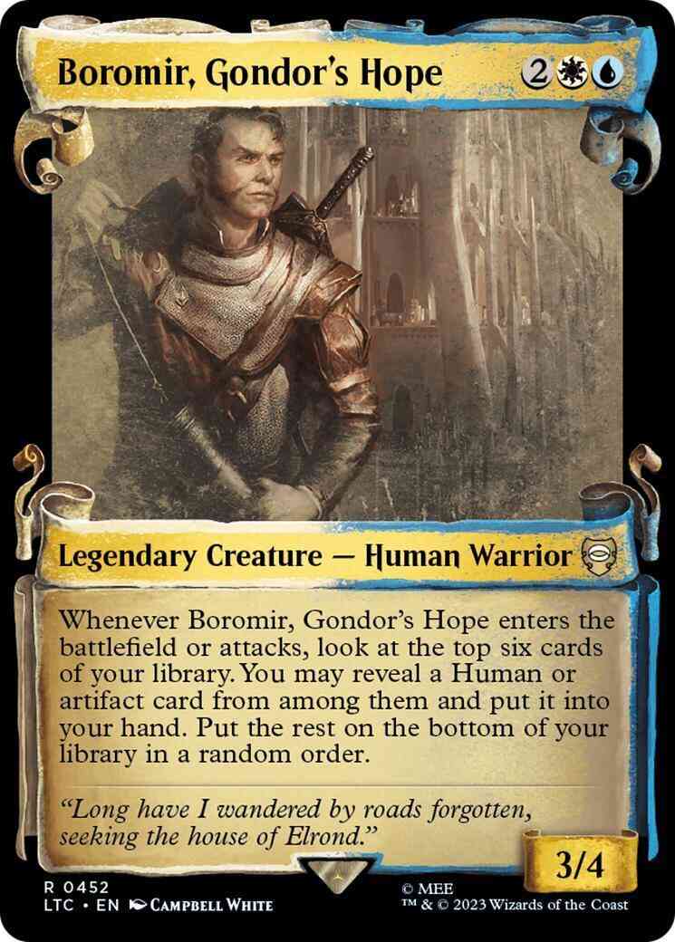 Hope 452 scrolls – Magic Boromir, Gondor's Hope [452] [Scrolls Showcase] [The Lord of the Rings: Tales of Middle-earth: Commander] [Non-Foil]