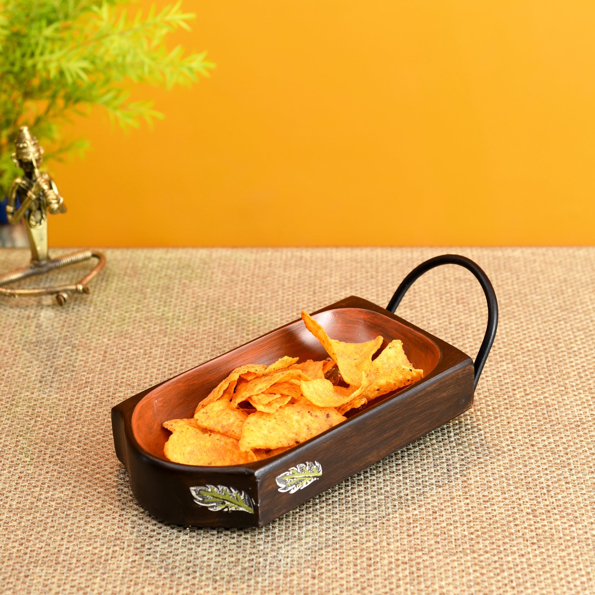 ART CREATIONS BY SUMAN SONTHALIA Brown - Chips n Snacks Server with Sleek Metal Handle (9x4x2.5)