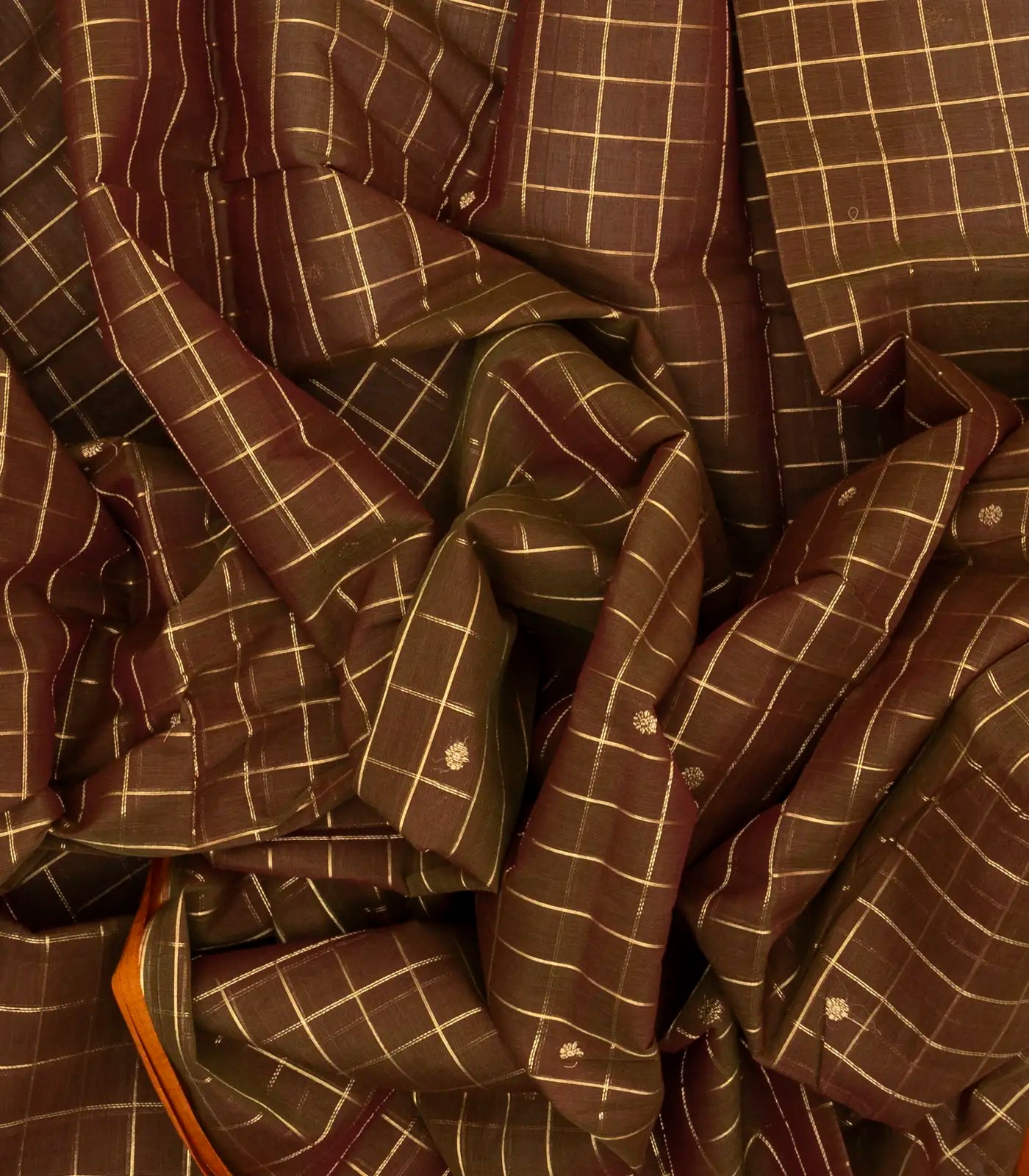 RmKV Dark Olive Handloom Kanchi Cotton Saree With Zari Checks - view 3
