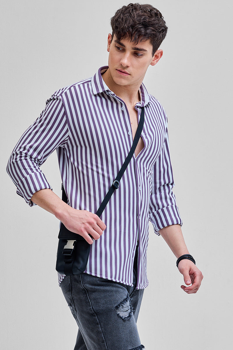 SNITCH Purple Stripes Slim Fit Shirt