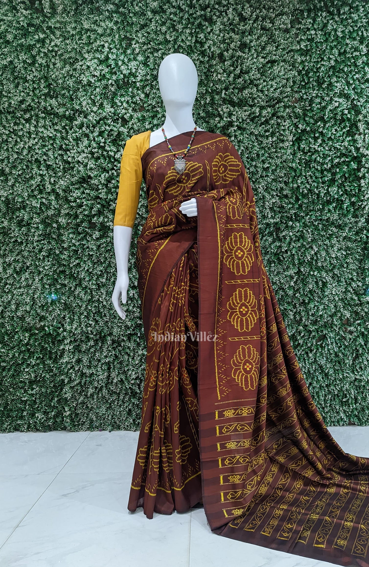 IndianVillèz Cofee Elephant Theme Contemporary Silk Saree