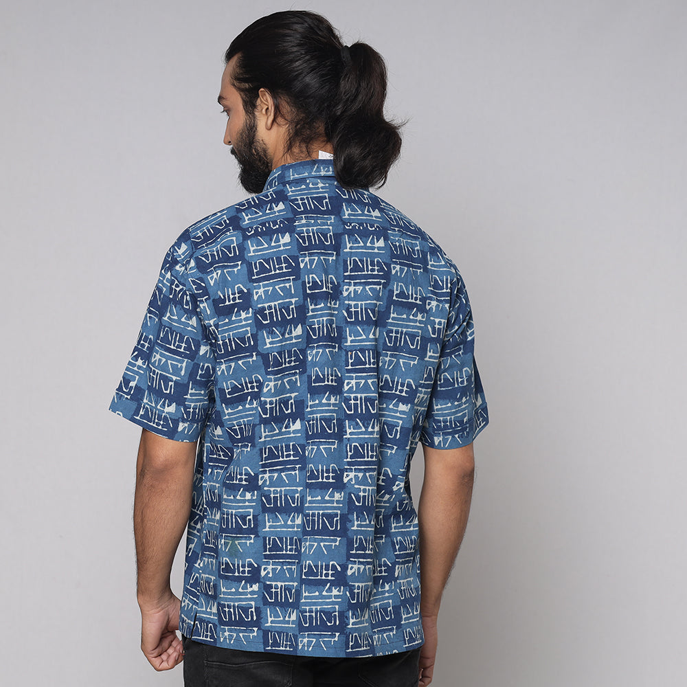 BINDAAS UNLIMITED Blue - Bindaas Block Printed Natural Dyed Cotton Men Half Sleeve Shirt - view 4
