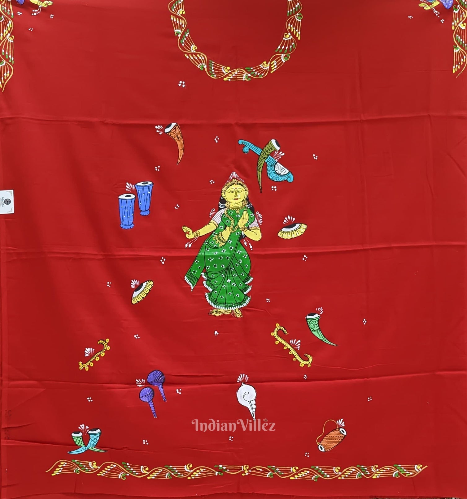 IndianVillèz Red Nartaki Musical Theme Pattachitra Kurti Cotton Dress Material