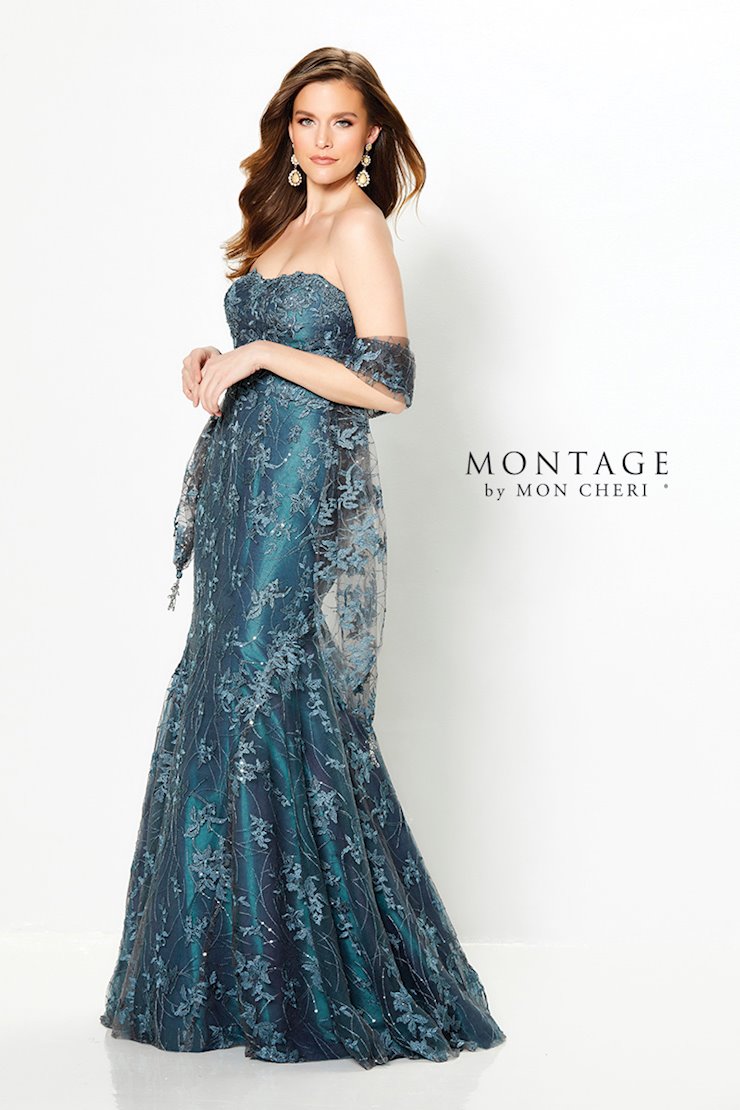 Montage 219979 Long Lace Formal Dress – Dusty Teal - view 2
