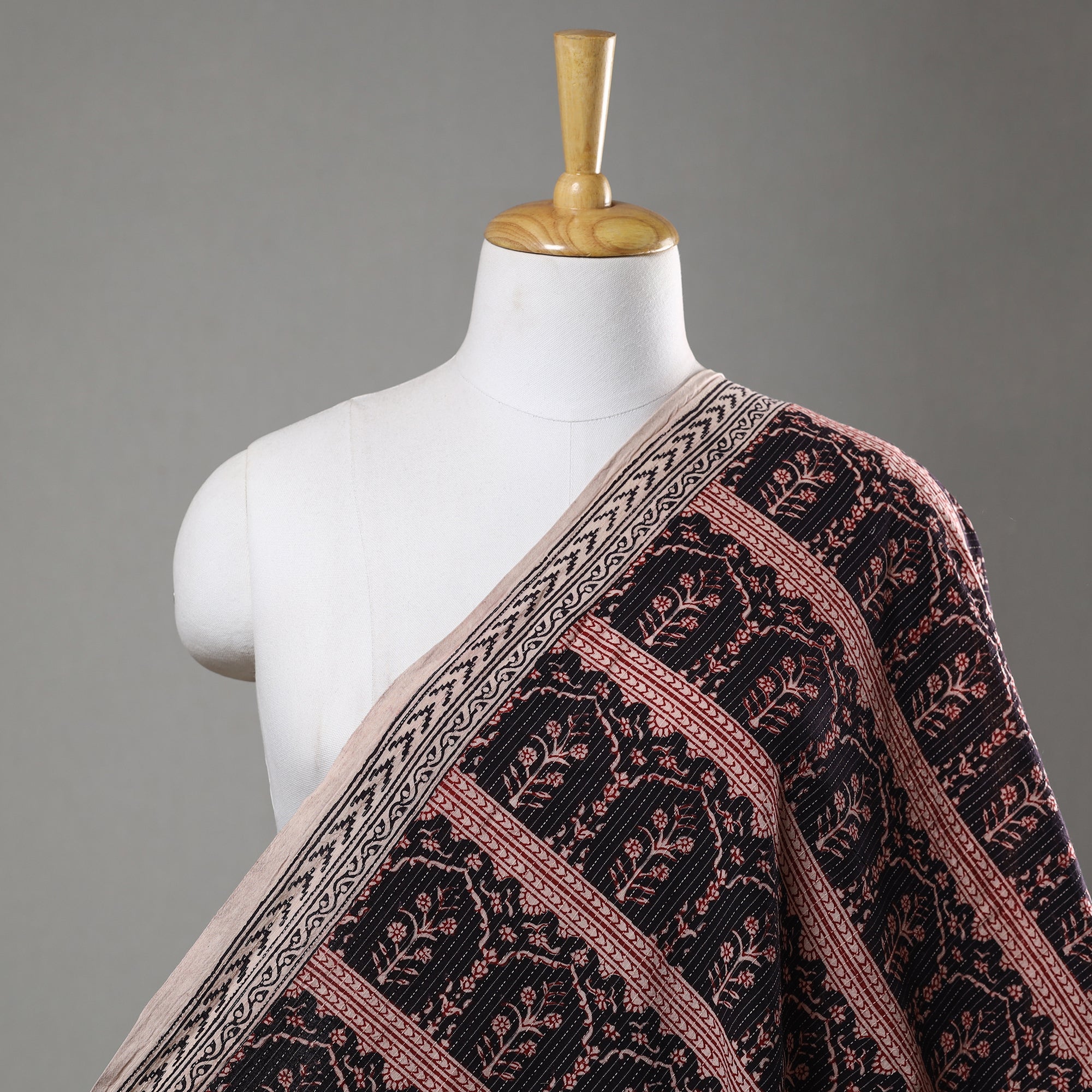 BAGH PRINTS BY UMAR FARUK KHATRI Black - Bagh Block Printed Kantha Style Cotton Fabric 12