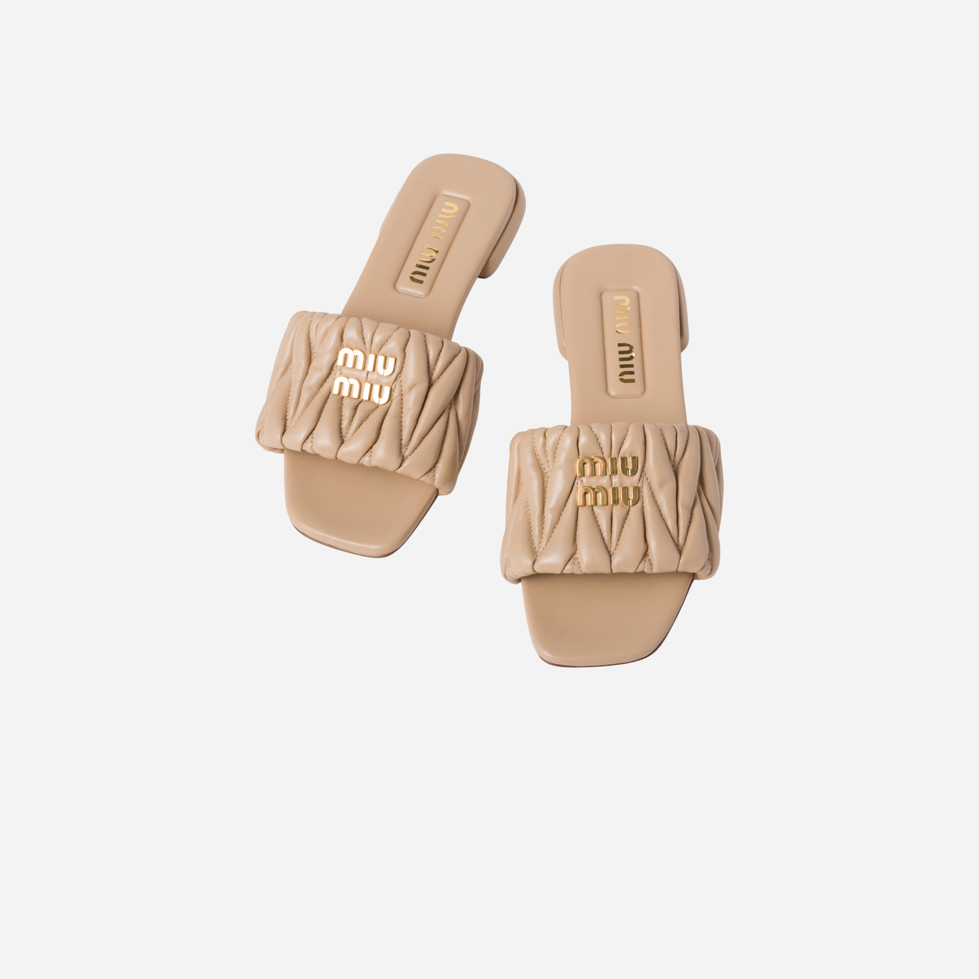 Miu Miu Leather Slides Sand Biege - view 3