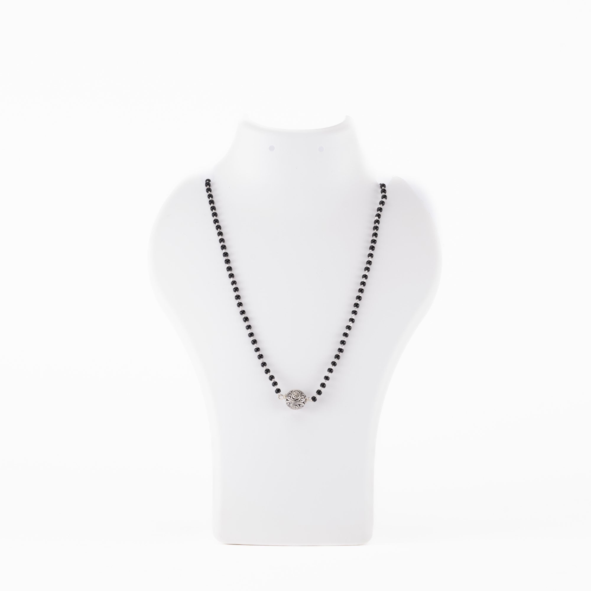 Prinjal Jewellers Original Black Beads Mangal Sutra with Silver Circular Pendant for Women - view 3