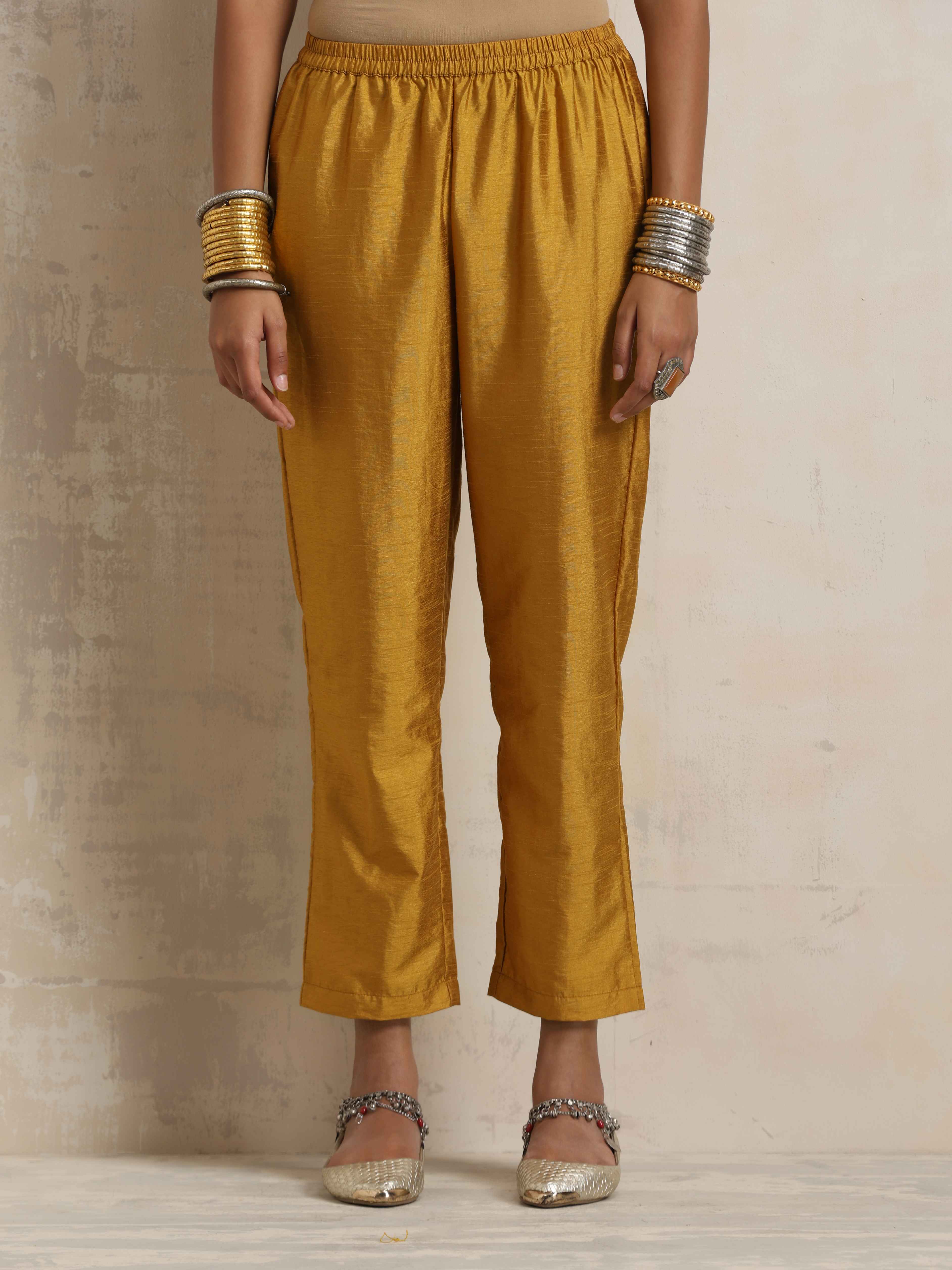 trueBrowns Gold Brown Silk A-line Kurta Set - view 8