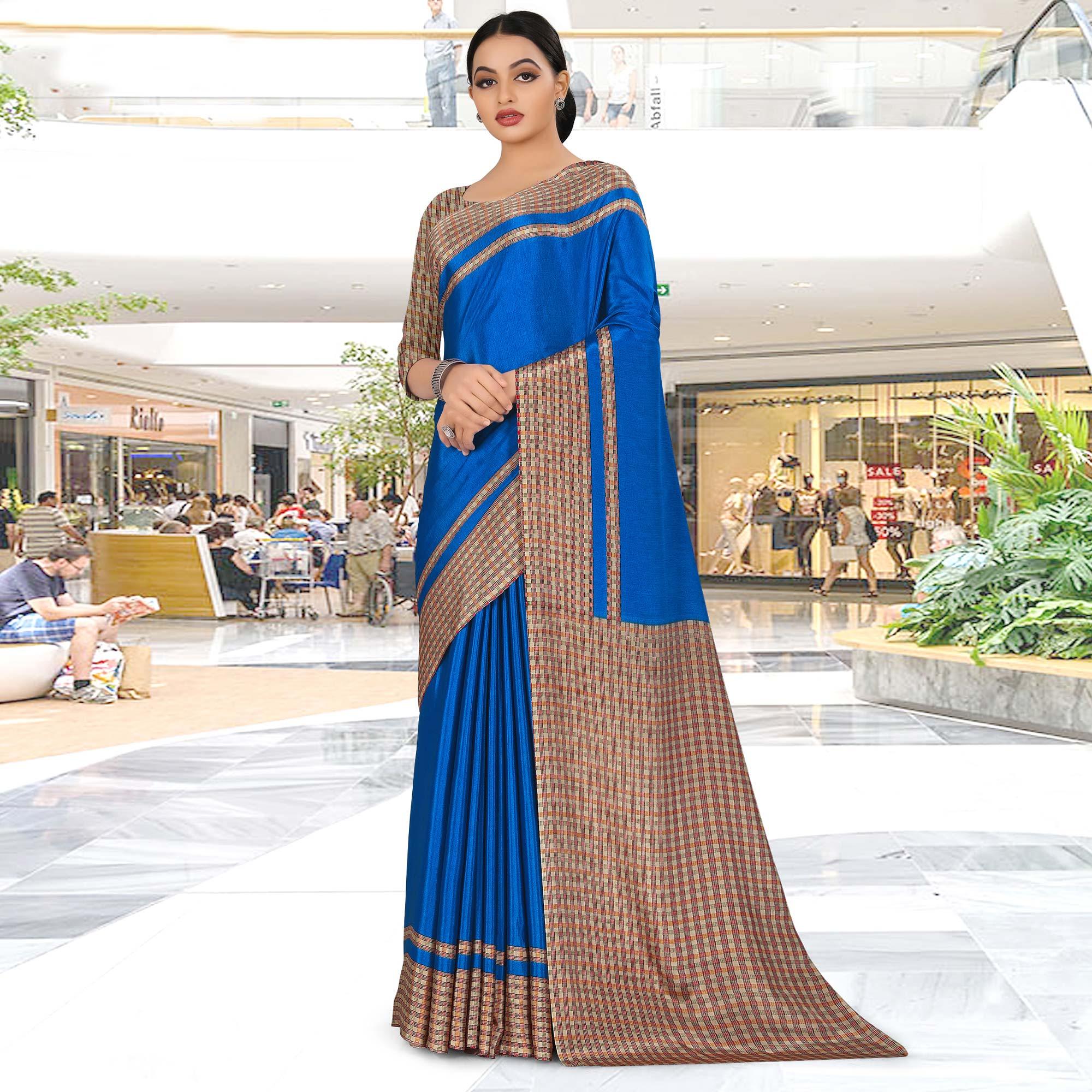 Peachmode Ideal Blue Coloured Casual Wear Printed Crepe Saree