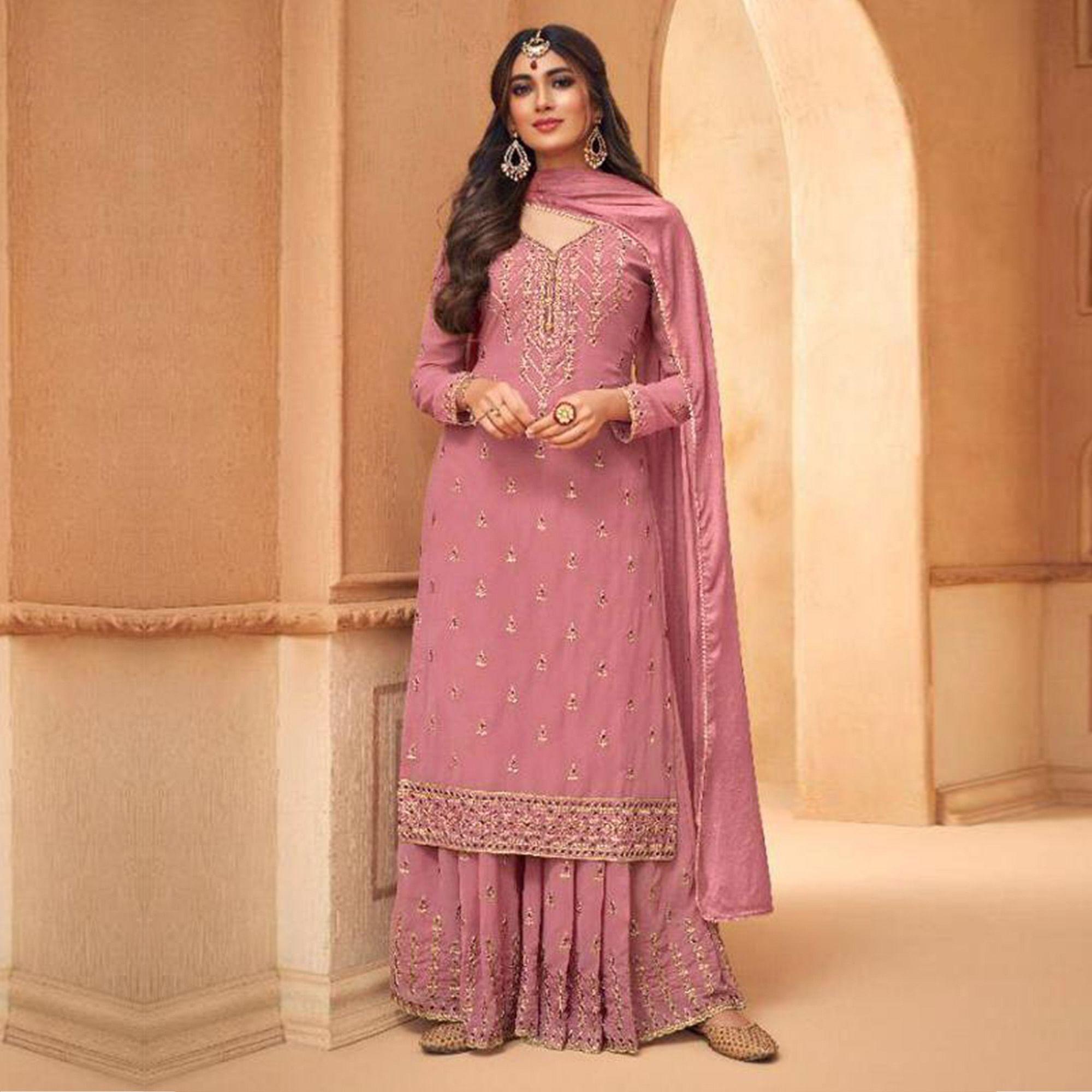 Peachmode Light Pink Embroidery Georgette Salwar suit
