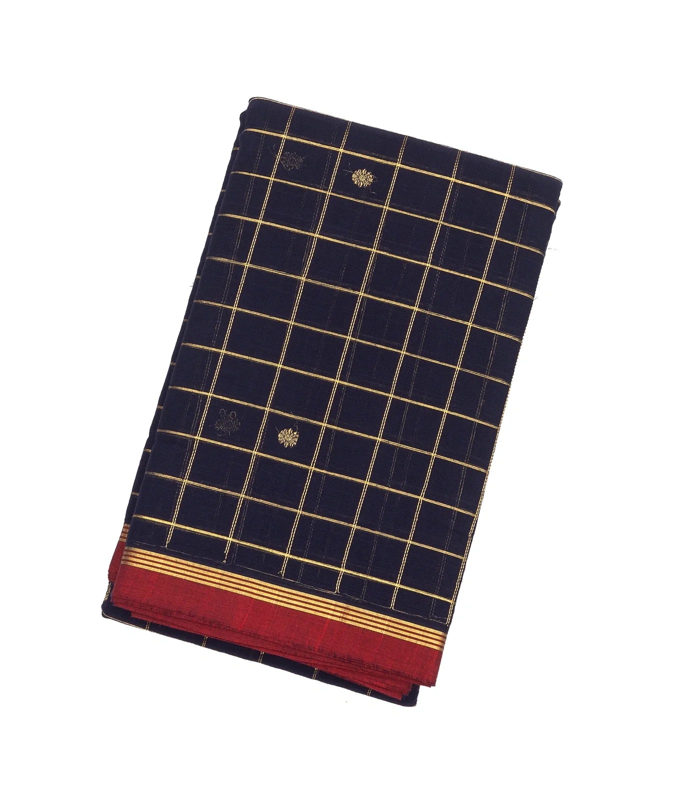 RmKV Midnight Blue Handloom Kanchi Cotton Saree With Zari Checks
