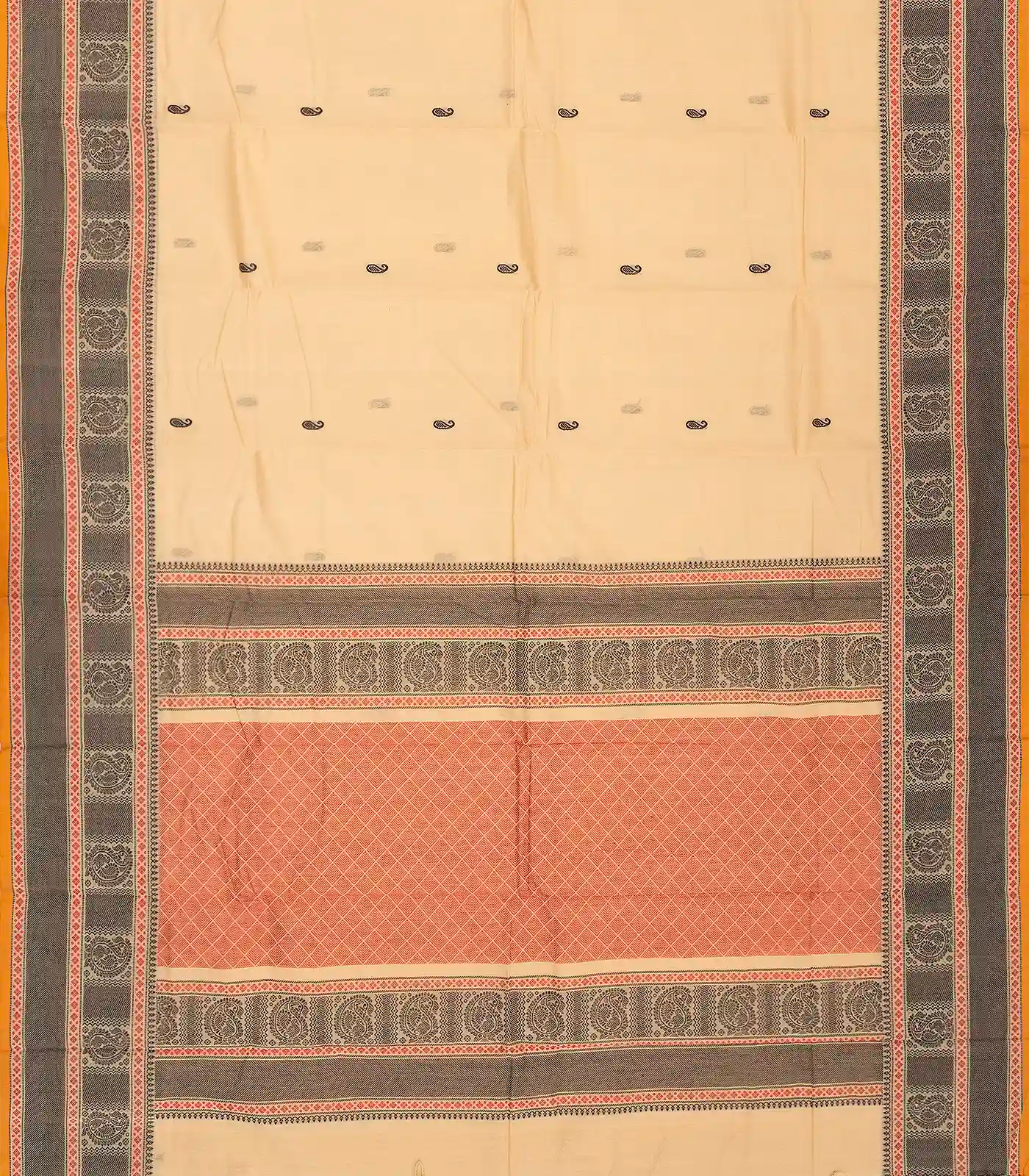 RmKV Cream Handloom Kanchi Cotton Saree With Mango Buttas - view 2