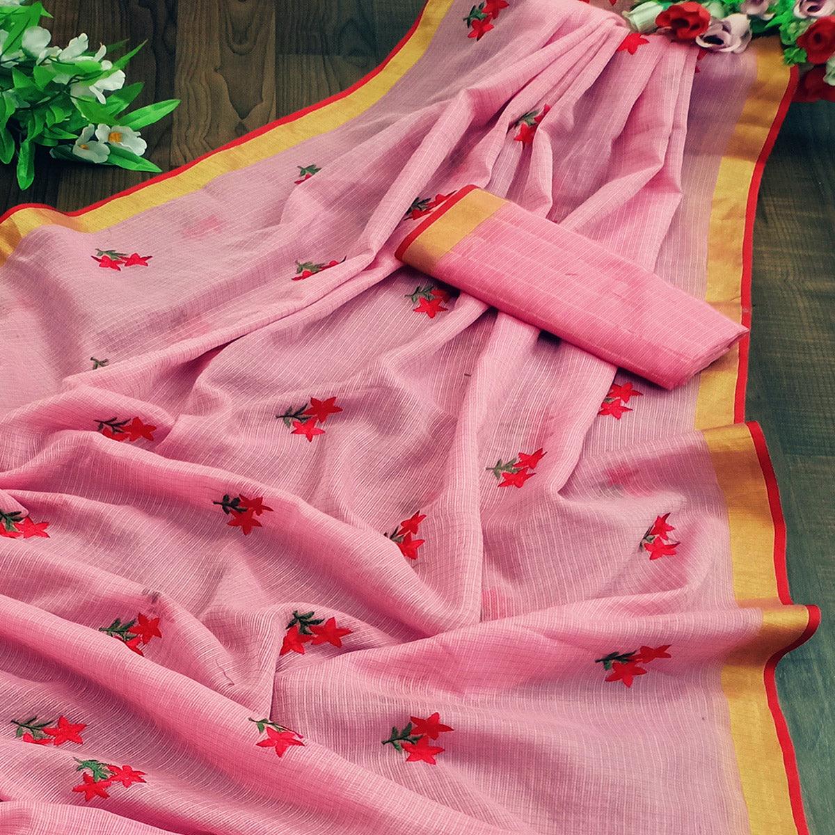 Peachmode Lovely Pink Colored Festive Wear Woven Silk Saree - view 2