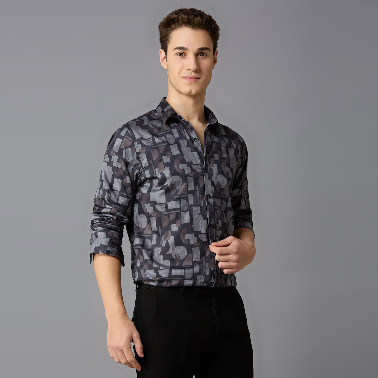 MARK & ALBERT Giza Cotton Printed Shirt – Gray - view 2
