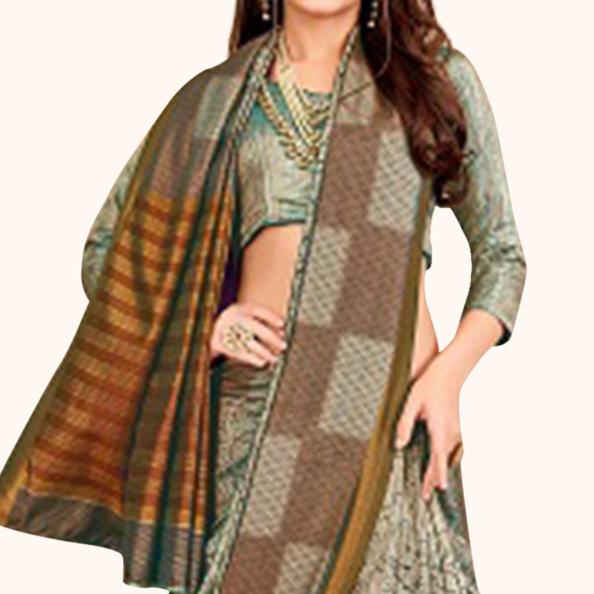 Peachmode Lovely Gray Colored Casual Printed Art Silk Saree - view 2