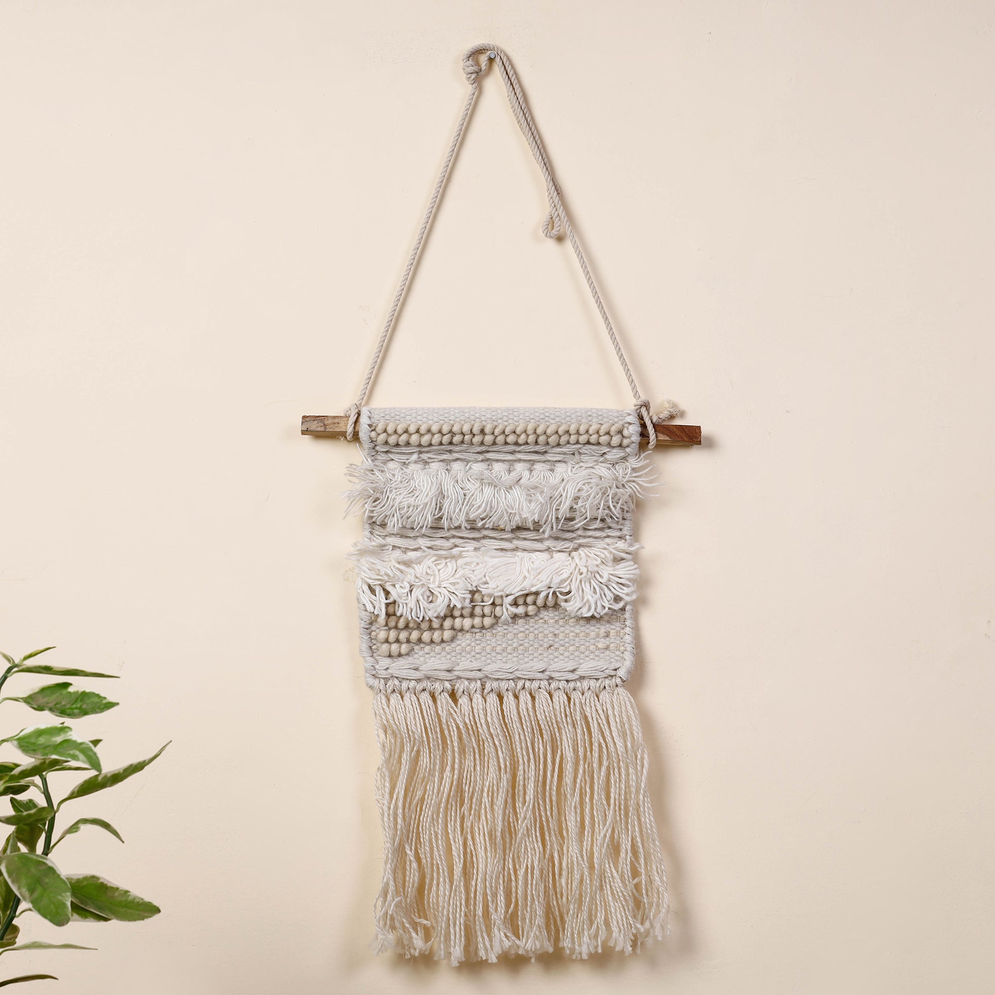 ITOKRI CRAFTS INITIATIVE Bhadohi Handwoven Wool Geometric Fringed Wall Hanging