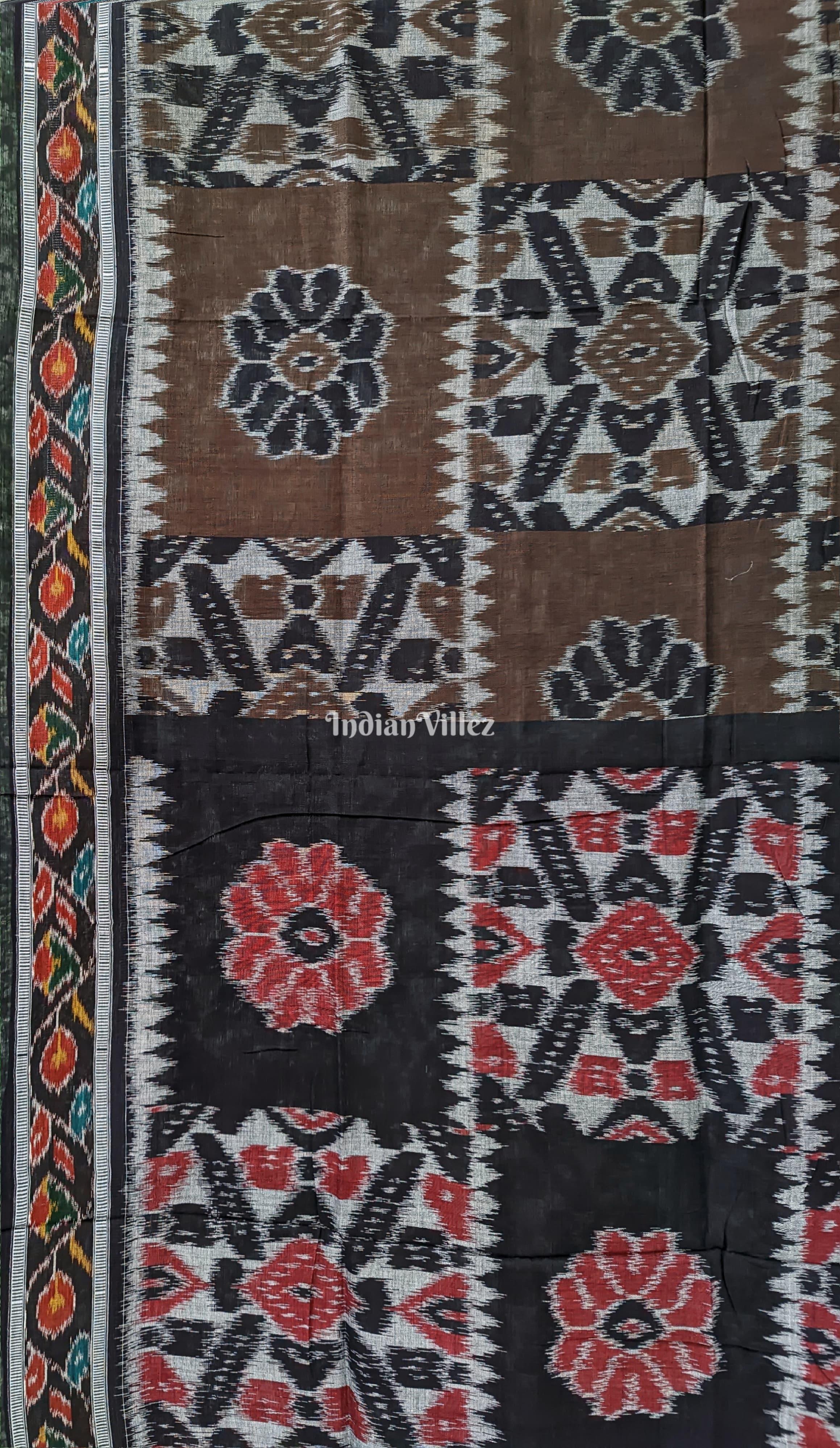 IndianVillèz Cofee Black Maniabandha Odisha Ikat Cotton Saree - view 3