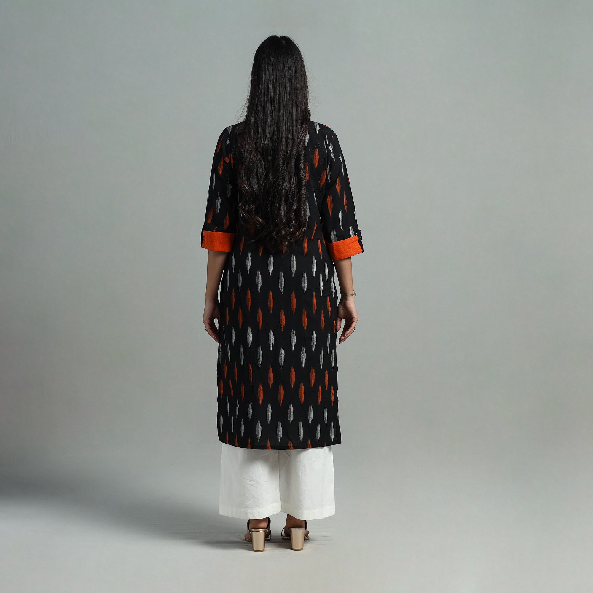 DARAM Black - Angrakha Cotton Straight Pochampally Ikat Kurta 13 - view 5