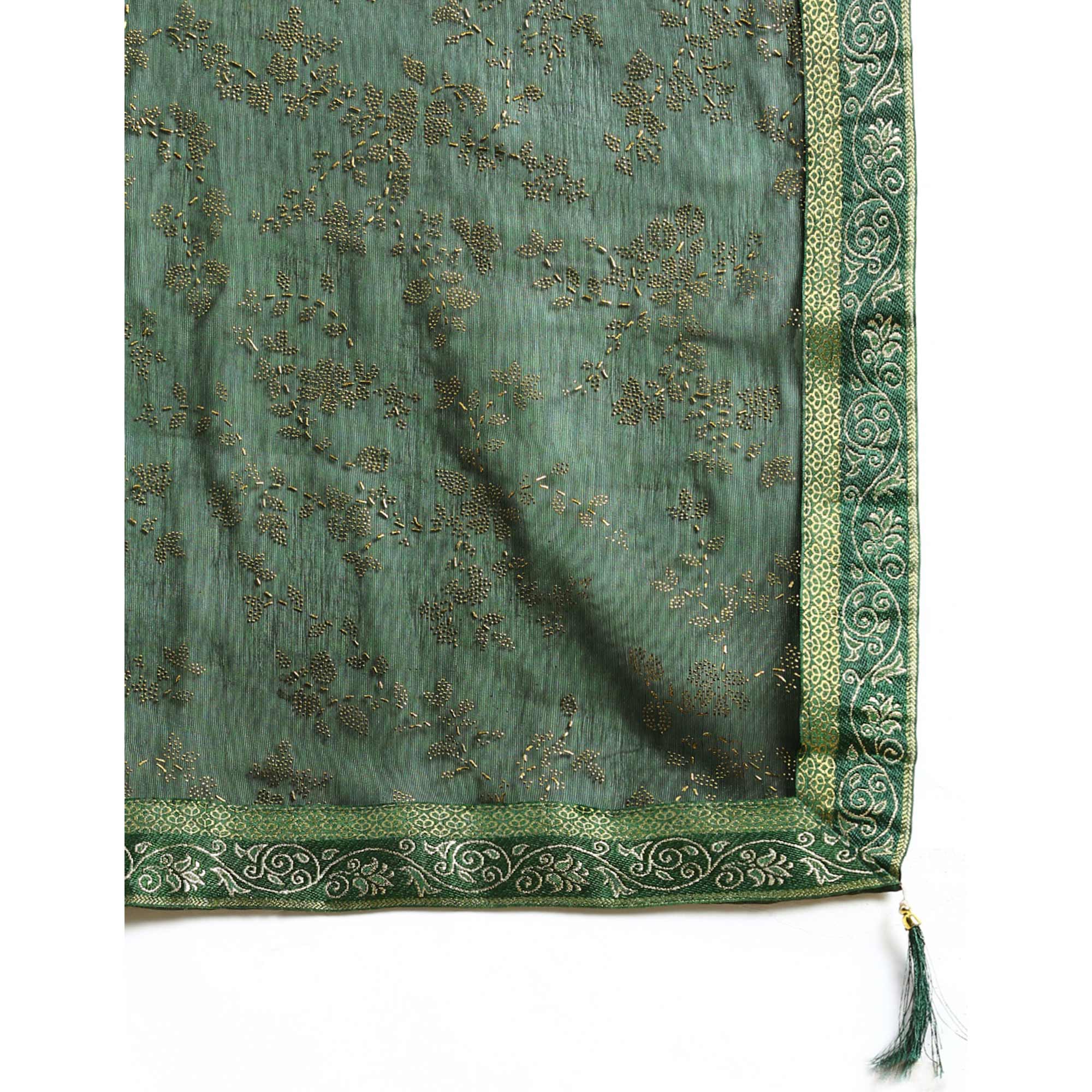 BlackTree green-floral-foil-printed-shimmer-saree - view 7