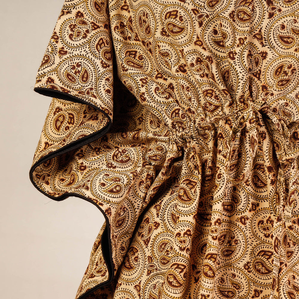 CHUTNEY CRAFT STUDIO Beige - Block Print Cotton Kalamkari Kaftan with Tie-Up Waist (Medium) - view 2