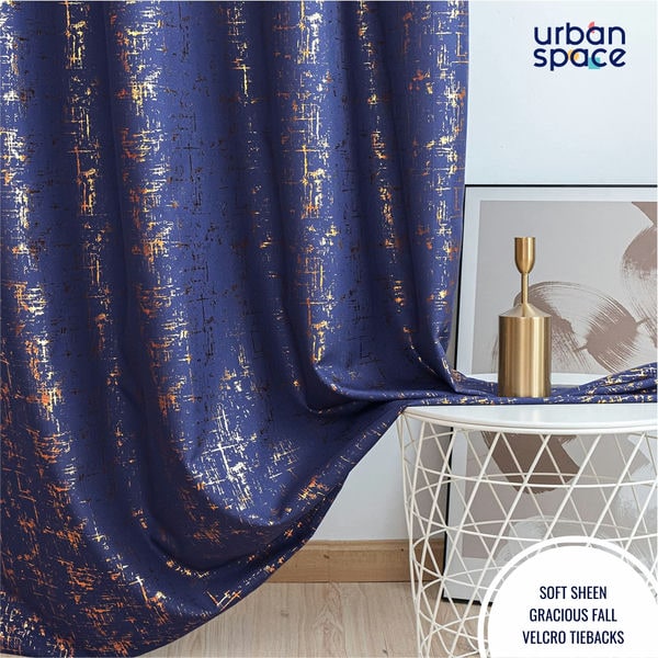 Urban Space -Home Furnishing Store Gold Foil Printed 80-85% Blackout Curtains- Pack of 1 Curtain - Sparkle - Navy Blue - view 2