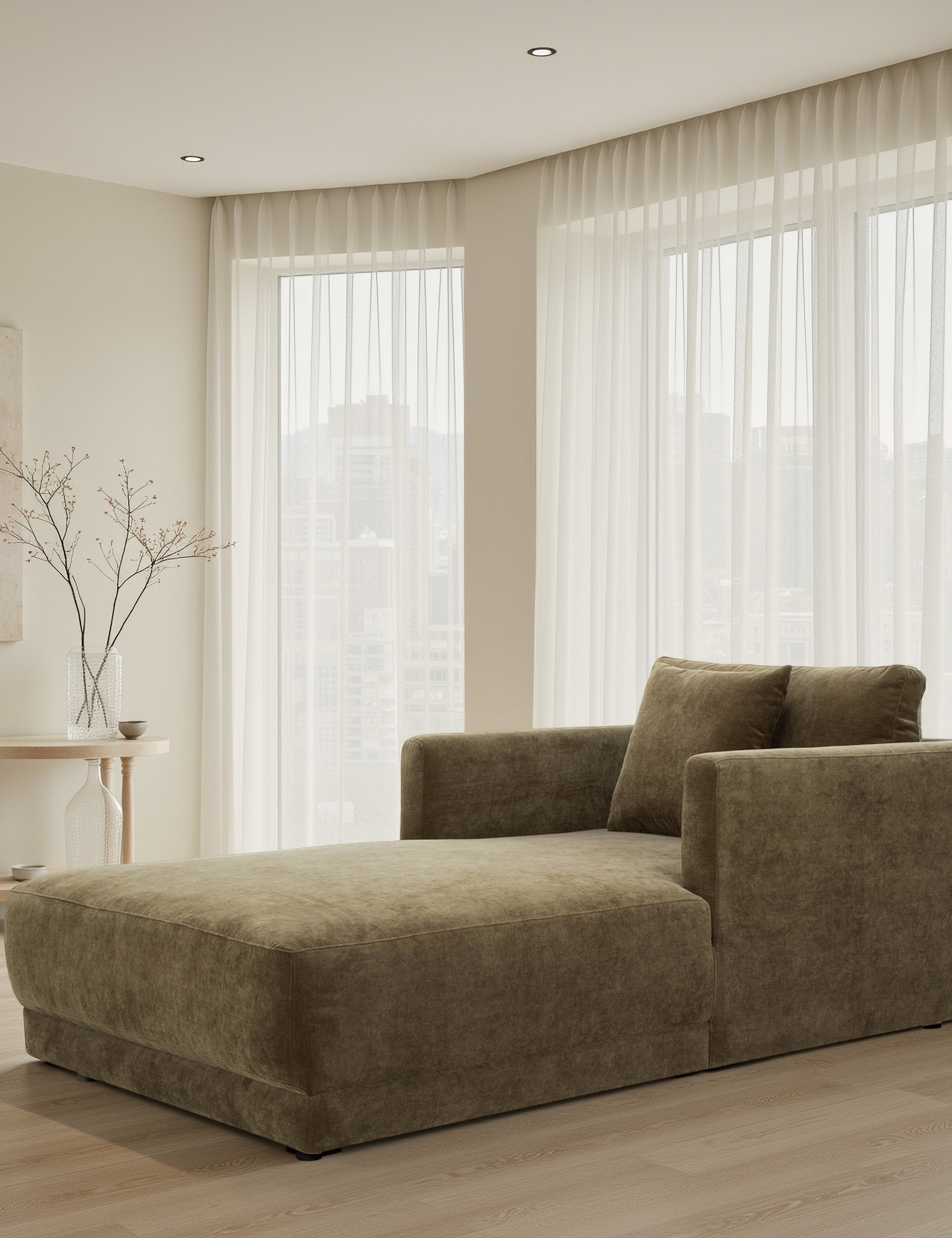 Lulu and Georgia Braque Chaise – Olive Boucle Velvet - view 2