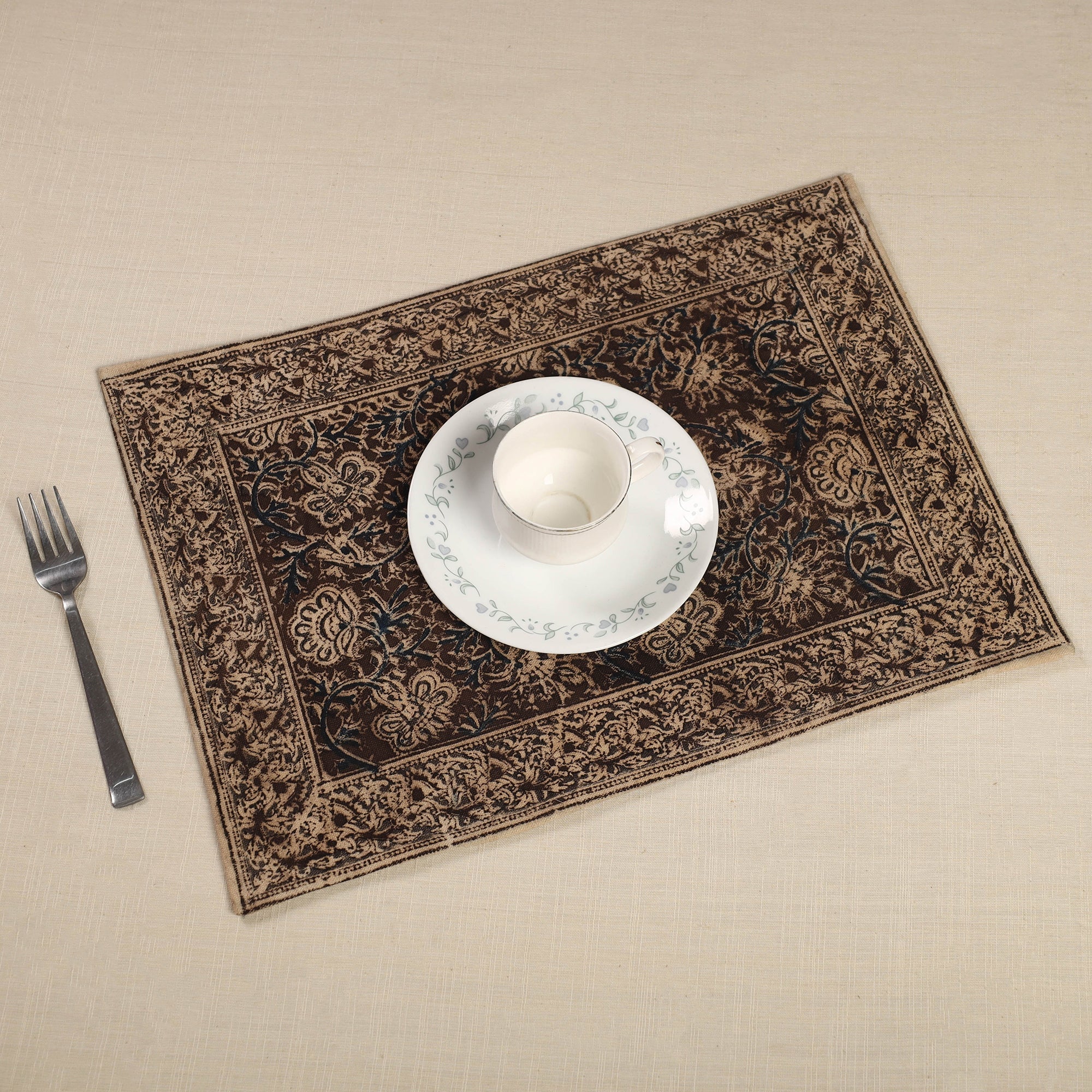 PITCHUKA SRINIVAS KALAMKARI PEDANA Brown - Original Pedana Kalamkari Block Printed Cotton Table Mat (18 x 13 in) 14