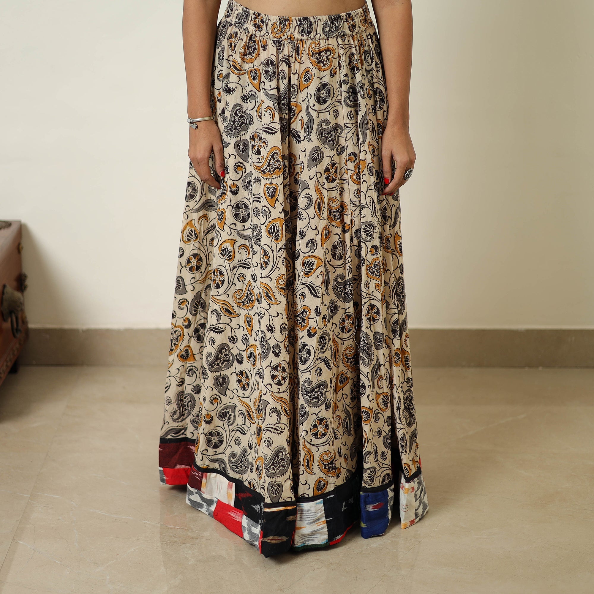 NOORI BAZAR Beige - Hand Block Printed Cotton Long Bagru Skirt 14 - view 4