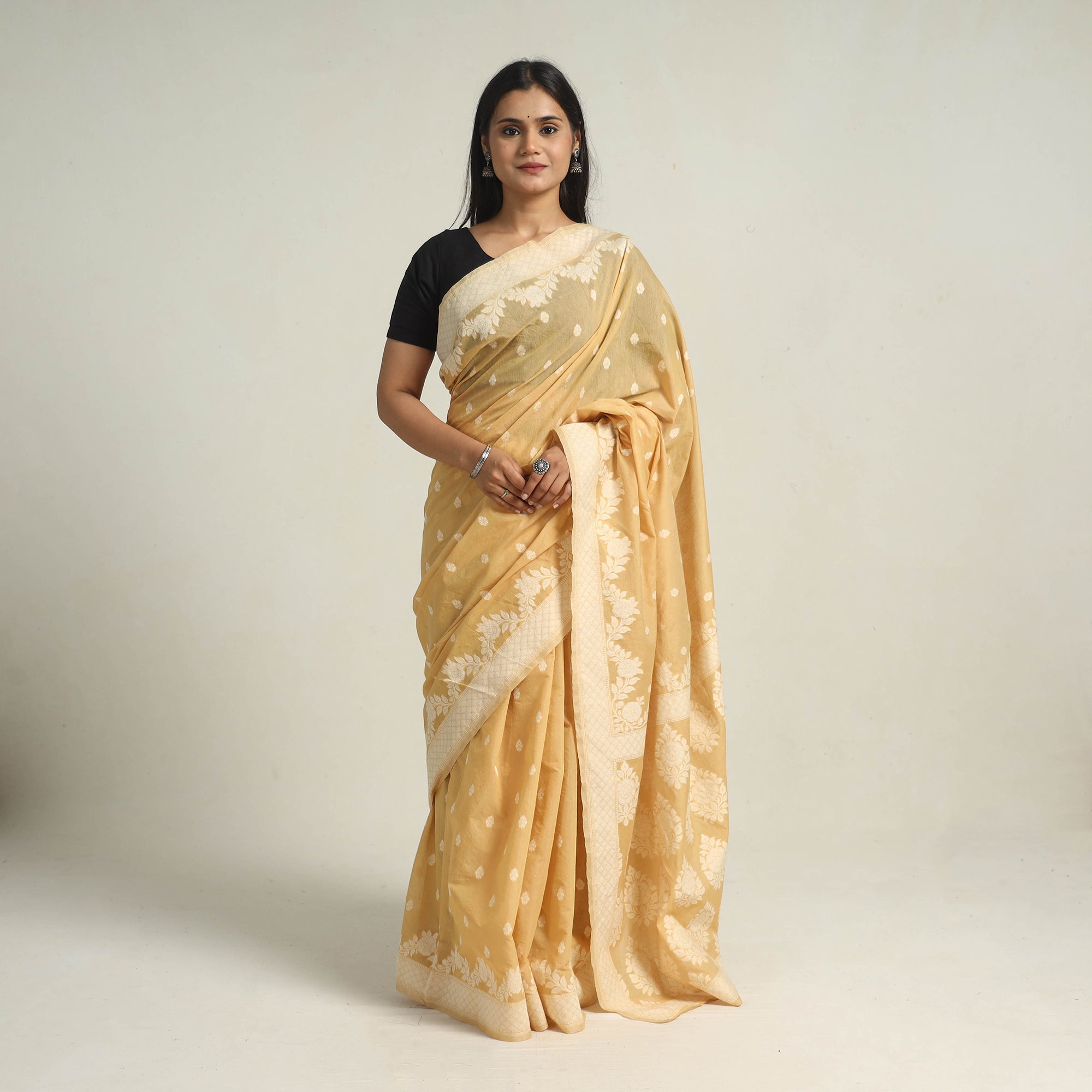 BANARASI BY MAQBUL HASAN Brown - Banarasi Silk Cotton Cutwork Buti Saree 54
