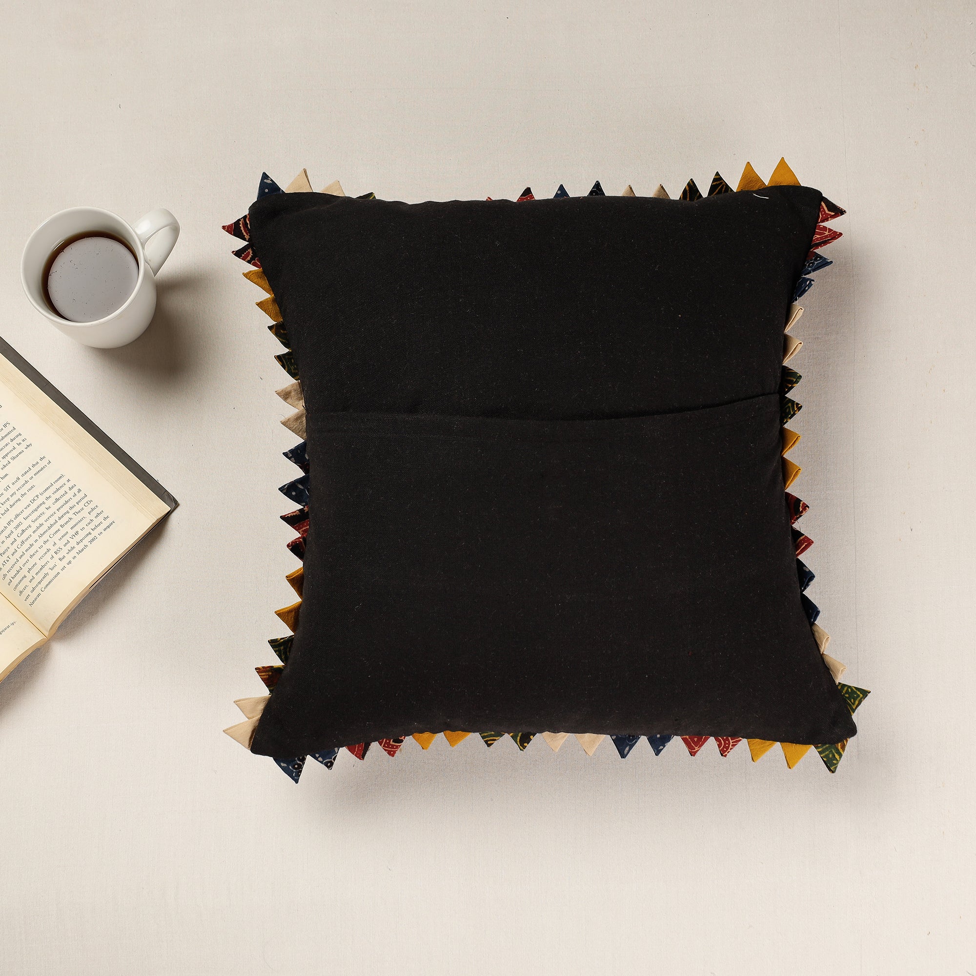 Black - Kala Raksha Applique Cutwork Cotton Cushion Cover (16 x 16 in) - view 3
