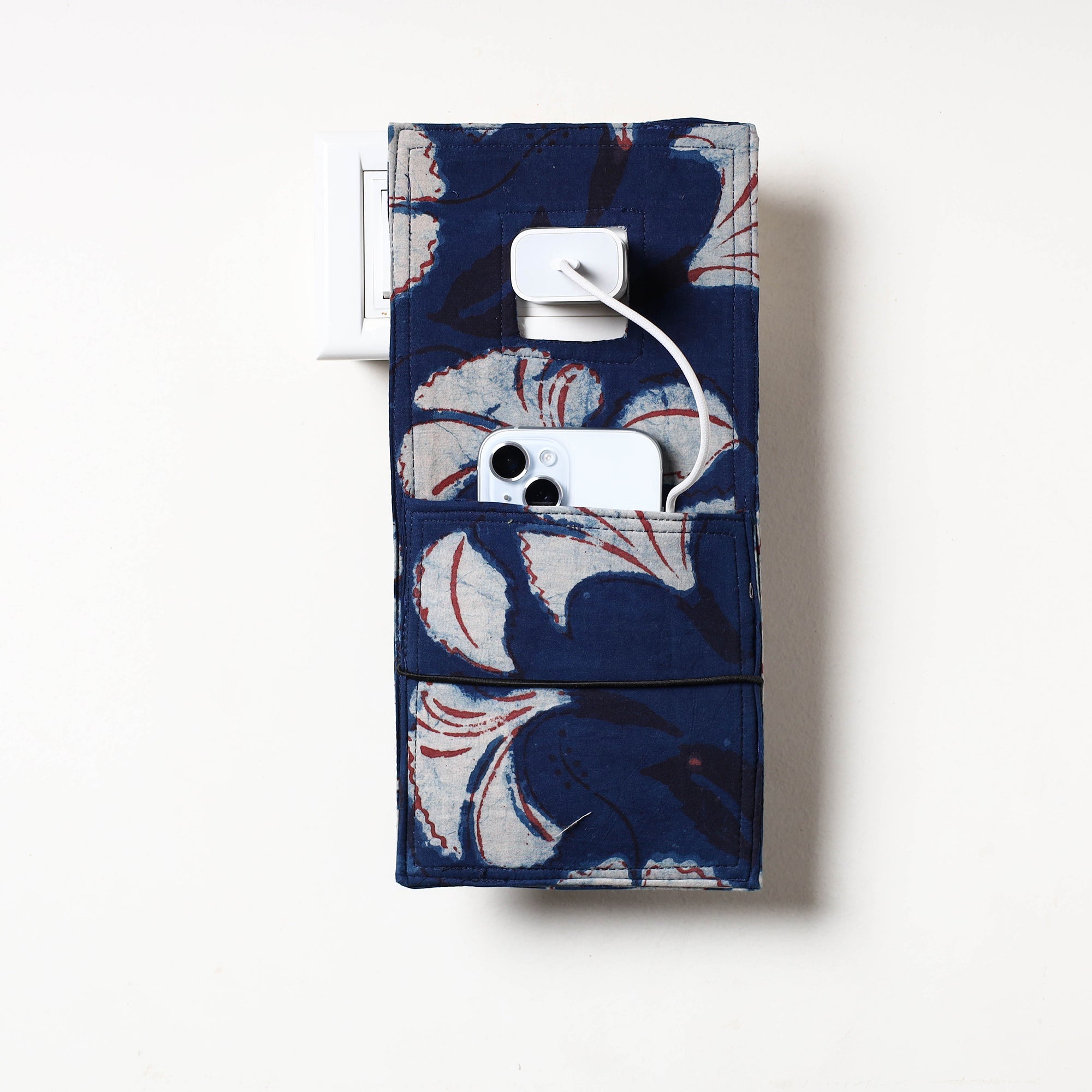 ITOKRI CRAFTS INITIATIVE Blue - Bindaas Block Printed Cotton Mobile Charging Holder