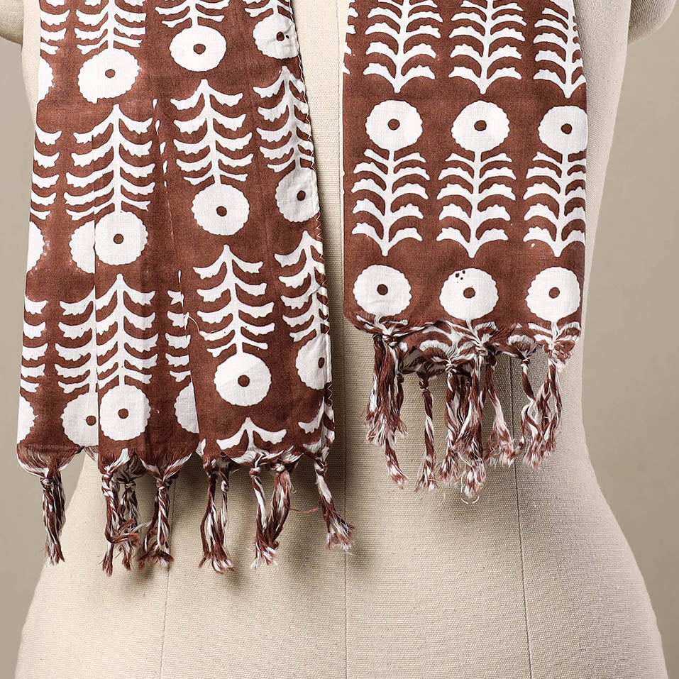 HAVELI CHRONICLES Brown - Block Print Cotton Sanganeri Stole with Tassels 110 - view 2