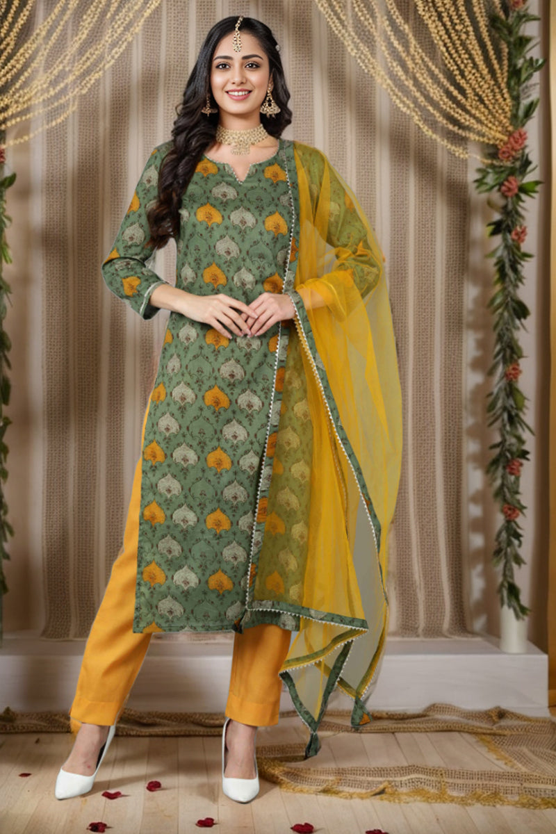 Ahika Green Rayon Blend Ethnic Motif Printed Straight Suit Set VKSKD1721 - view 2