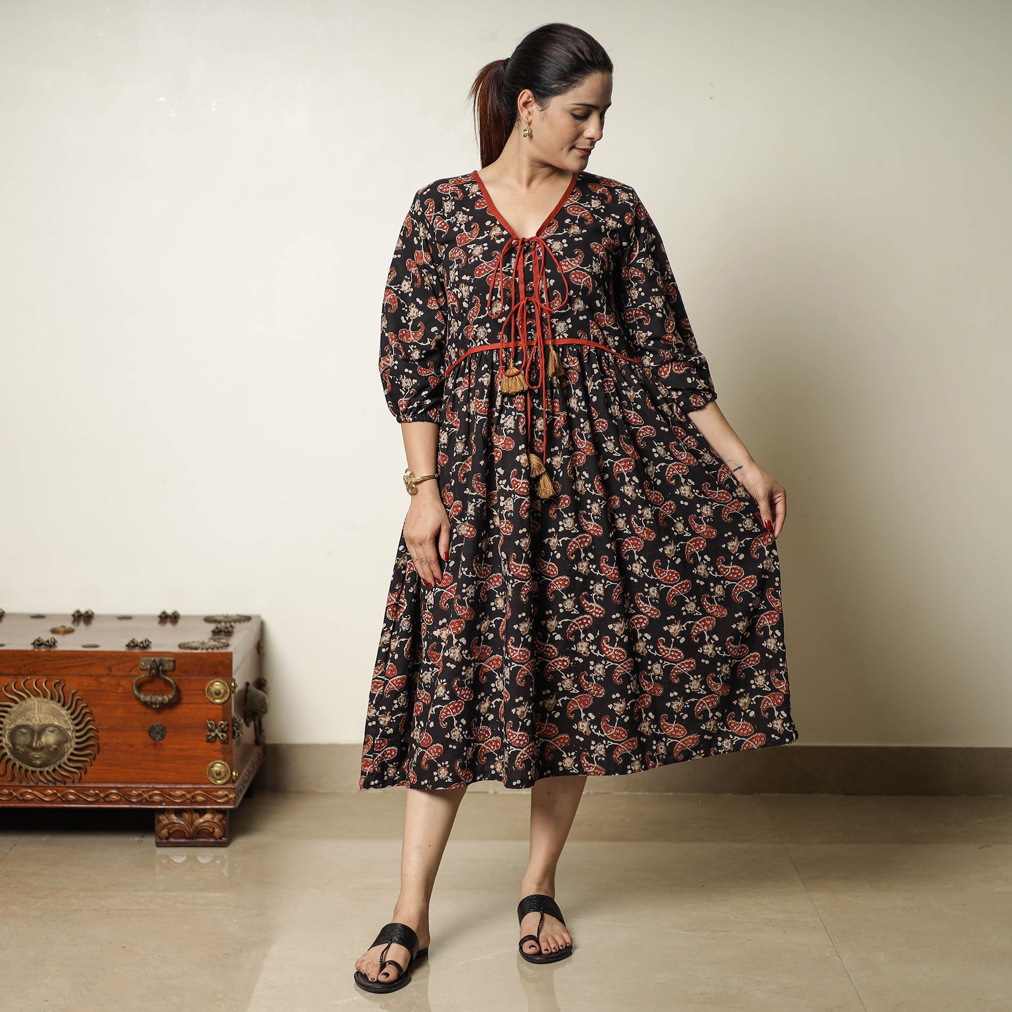 ITOKRI CASUALS Black - Bagru Block Printed Cotton Flared Dress 20 - view 3