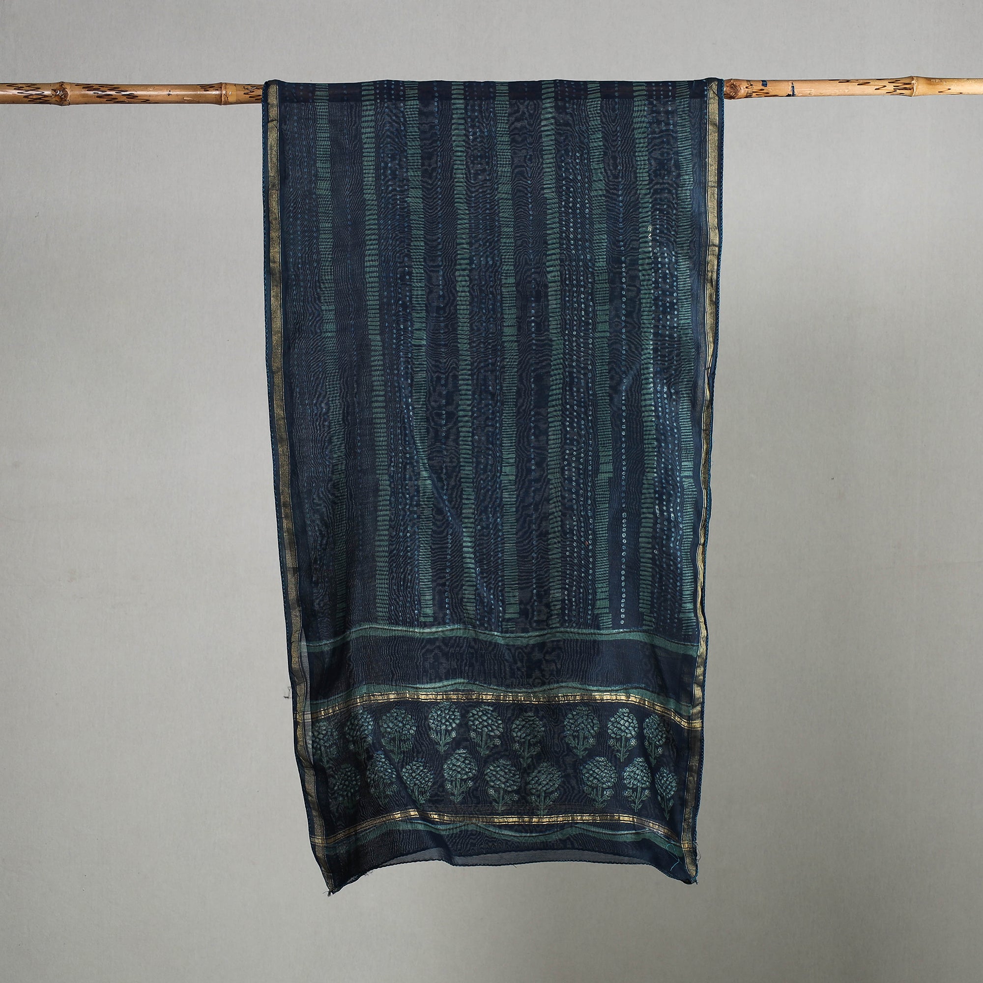 HAVELI CHRONICLES Blue - Akola Block Printed Chanderi Silk Handloom Stole with Zari Border - view 2