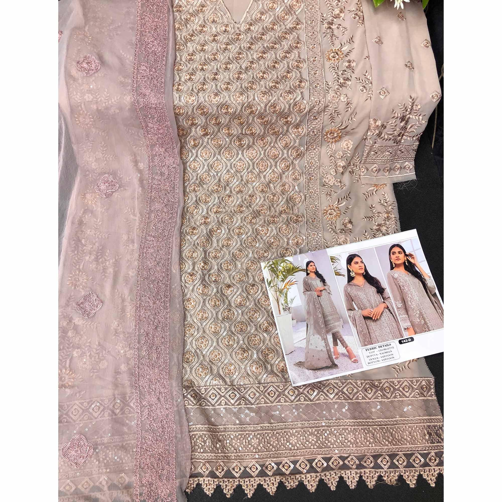 Peachmode Coffee Embroidered Georgette Pakistani Suit - view 6