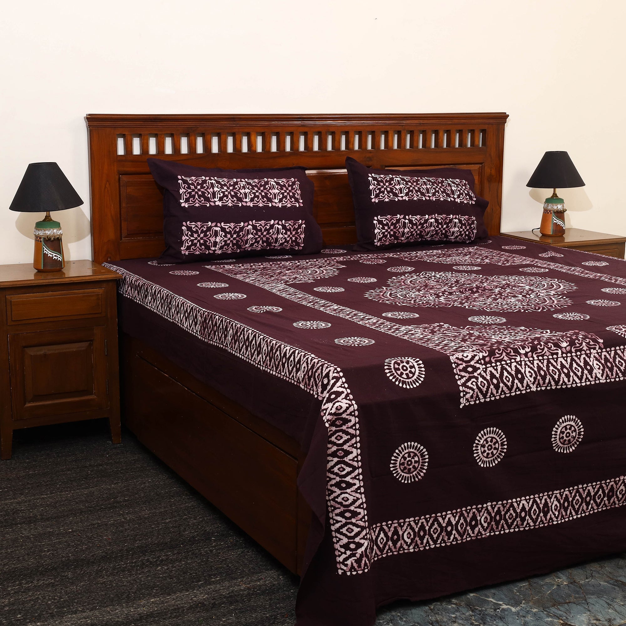 BATIK BY MD. SHARIFF Brown - Cotton Double Hand Batik Print Bed Sheet Set 16