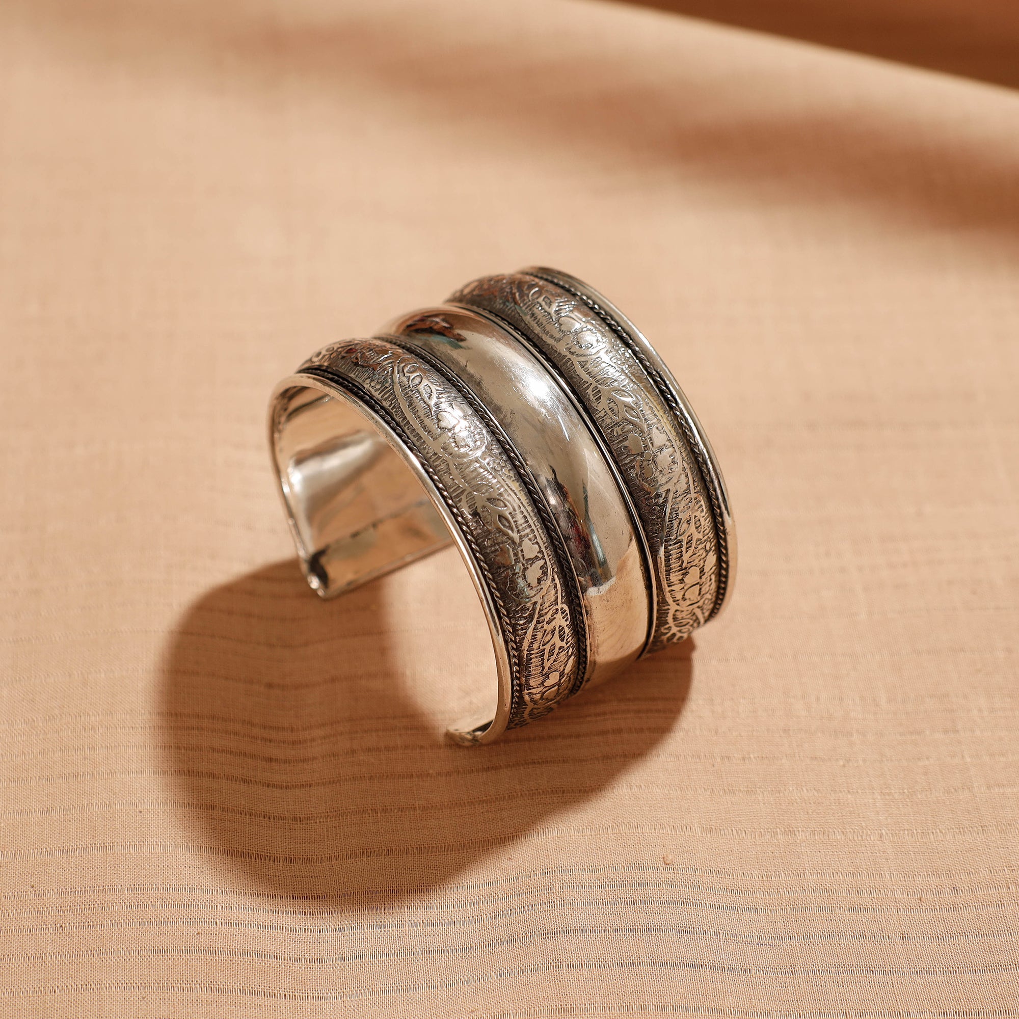 WHITE RIVER STORIES Antique Finish Oxidised German Silver Bangle / Cuff Bracelet (Adjustable)