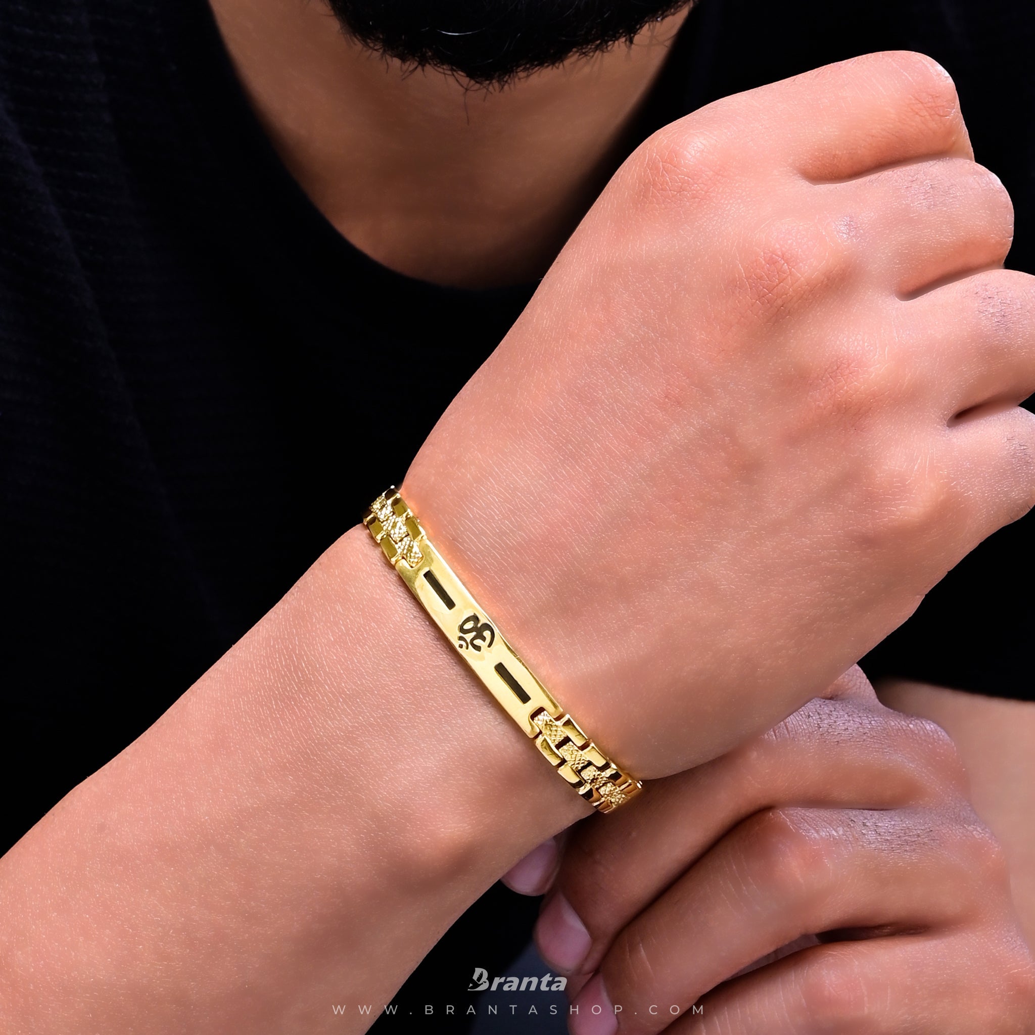 brantashop Om Loose Bracelet For Men With Black Line (8 Inch) - view 4