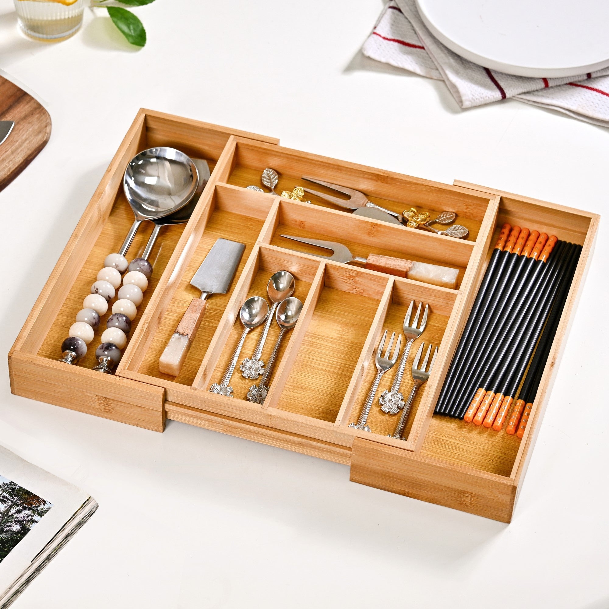 Nestasia Adjustable Bamboo Kitchen Drawer Organiser For Cutlery