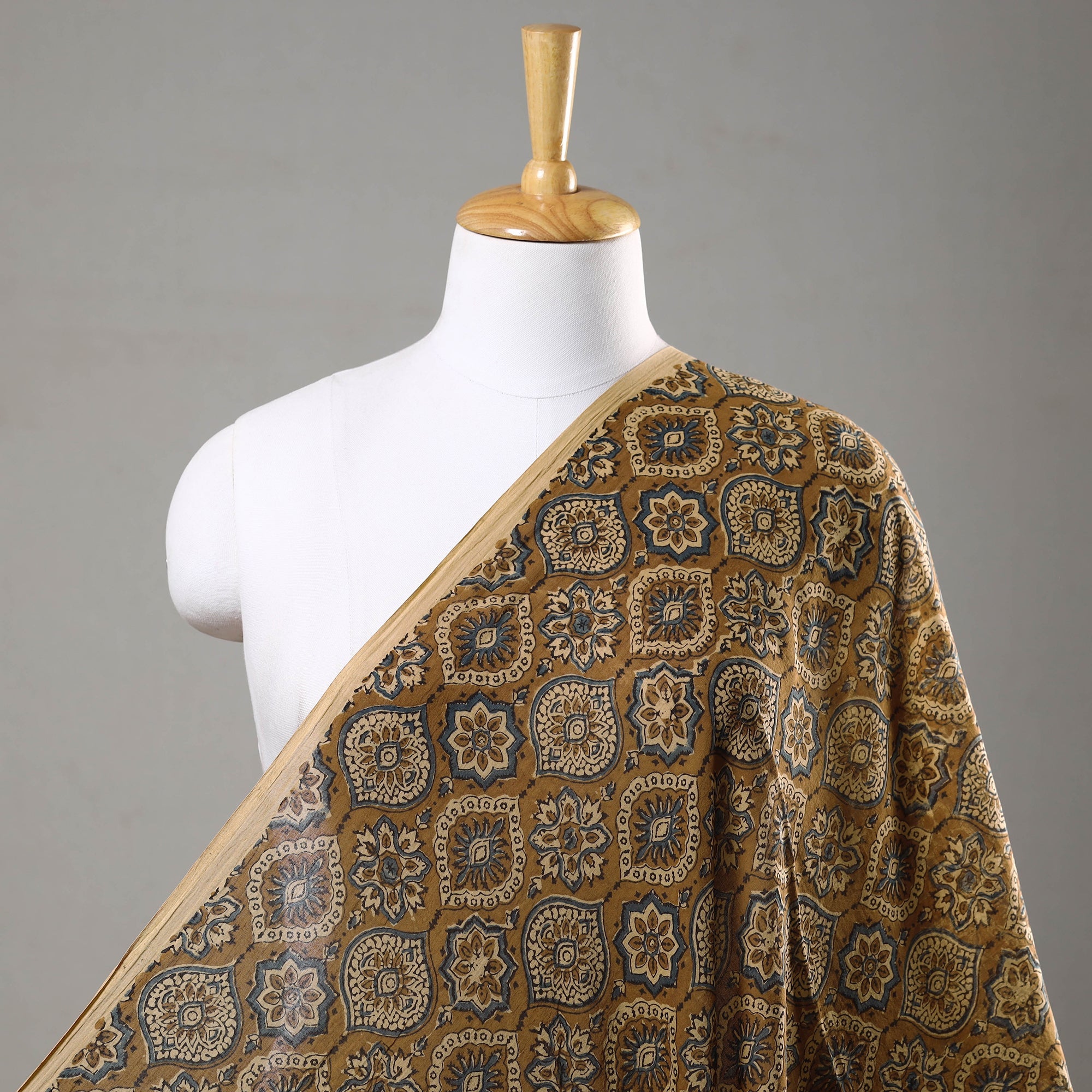 AJRAKH BY SUFIYAN ISMAIL KHATRI Brown - Ajrakh Hand Block Printed Mul Cotton Fabric 03