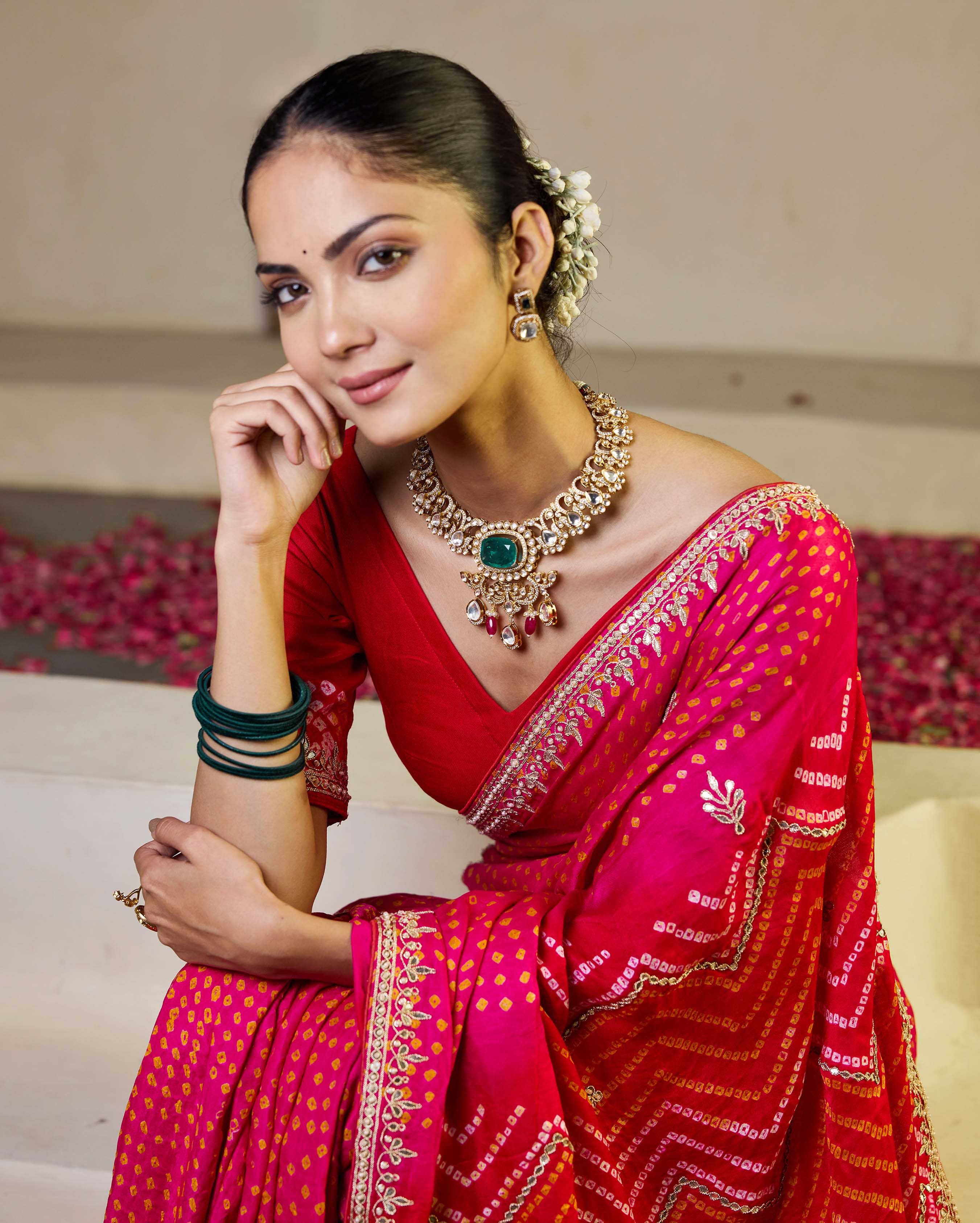 Aachho Whimisical Red-Pink Silk Bandhani Saree - view 5