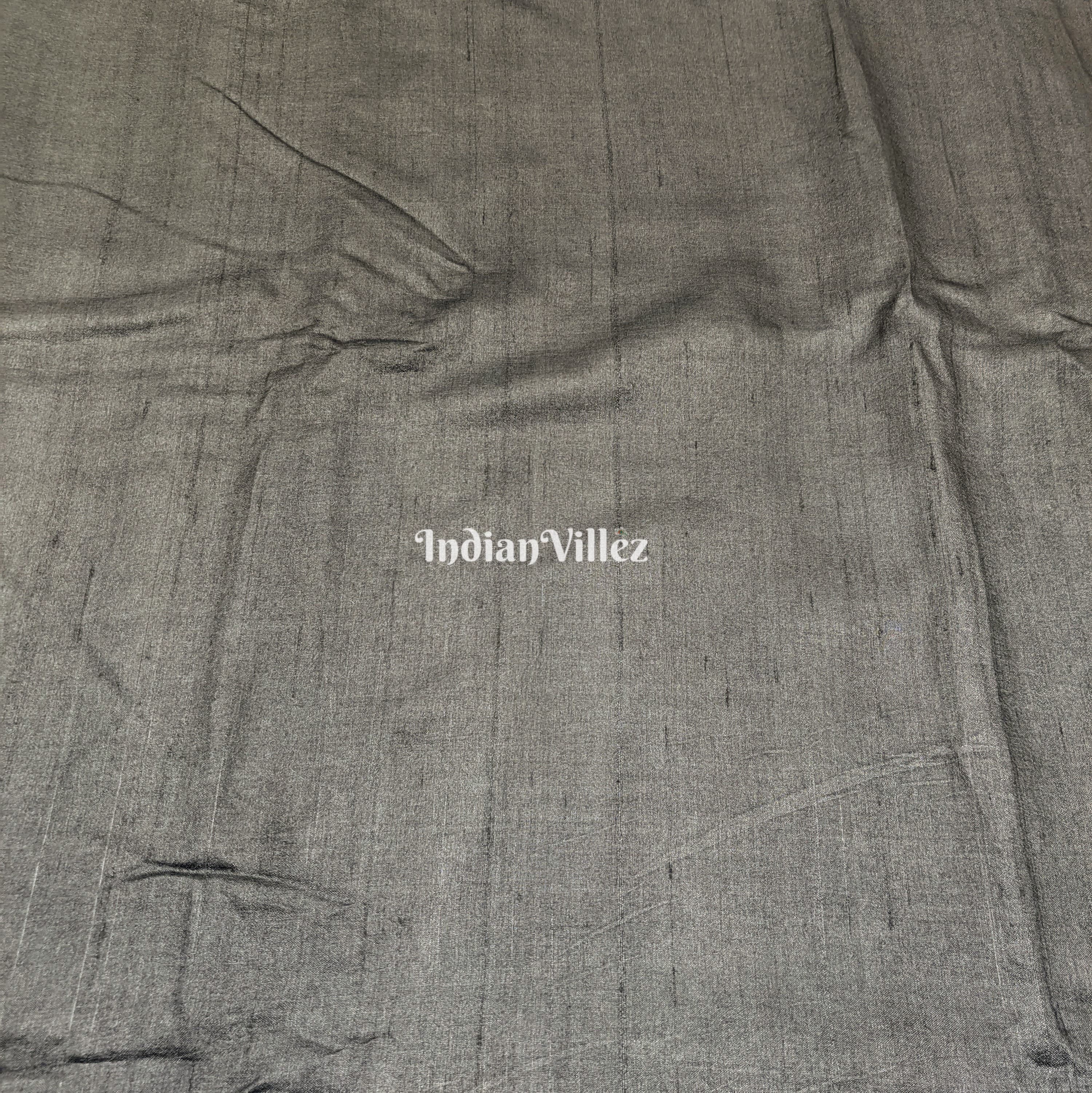 IndianVillèz Space Black Pure Tussar Silk Fabric - view 2