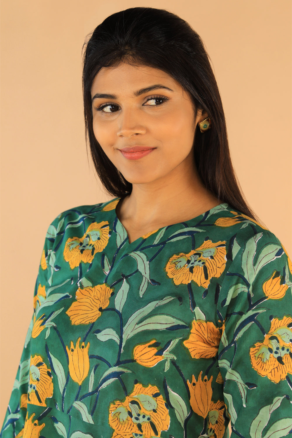 Kalanjali Ethnics Floral Sanganeri hand block printed cotton dress - view 8