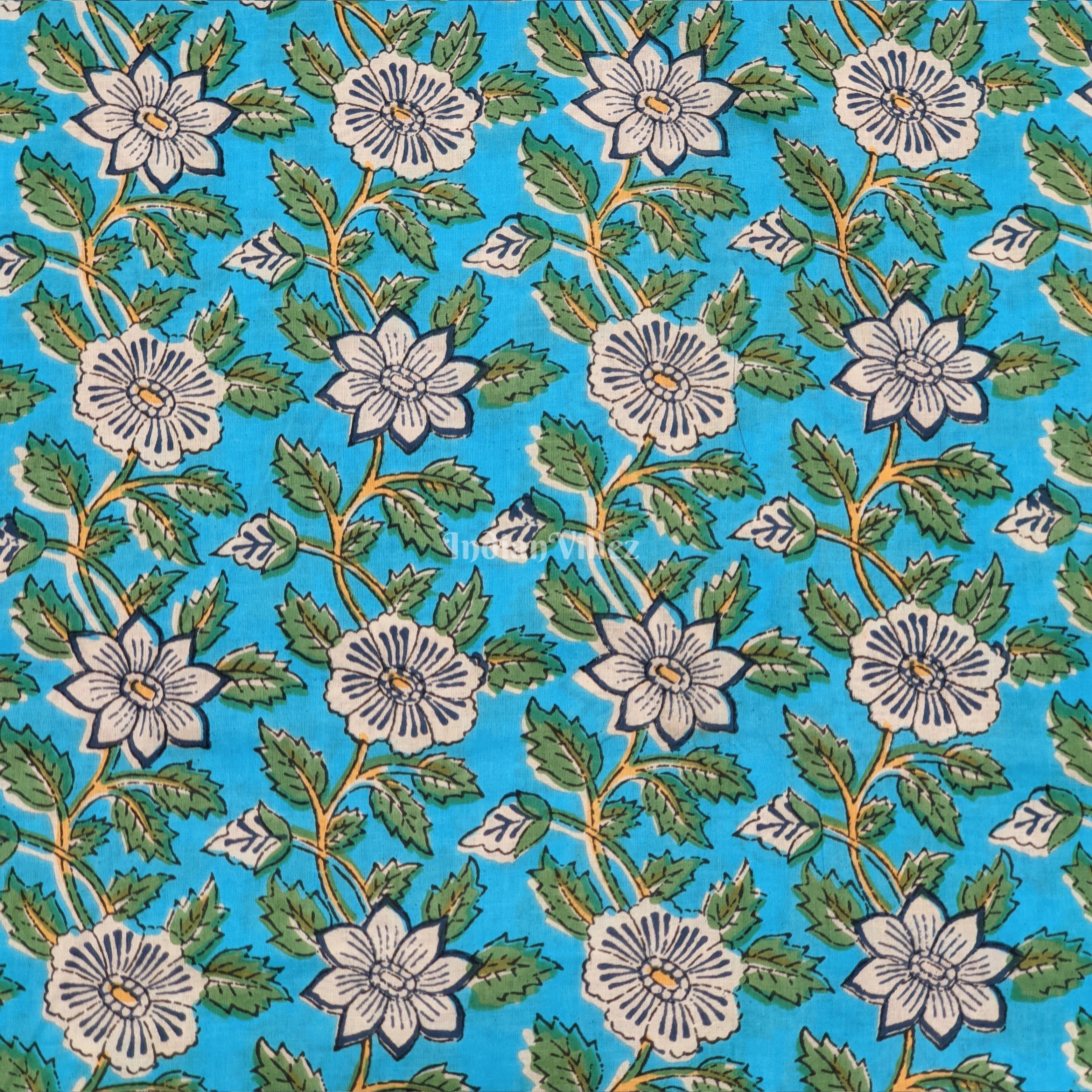 IndianVillèz Copper Sulphate Floral Hand Block Printed Cotton Fabric - view 2