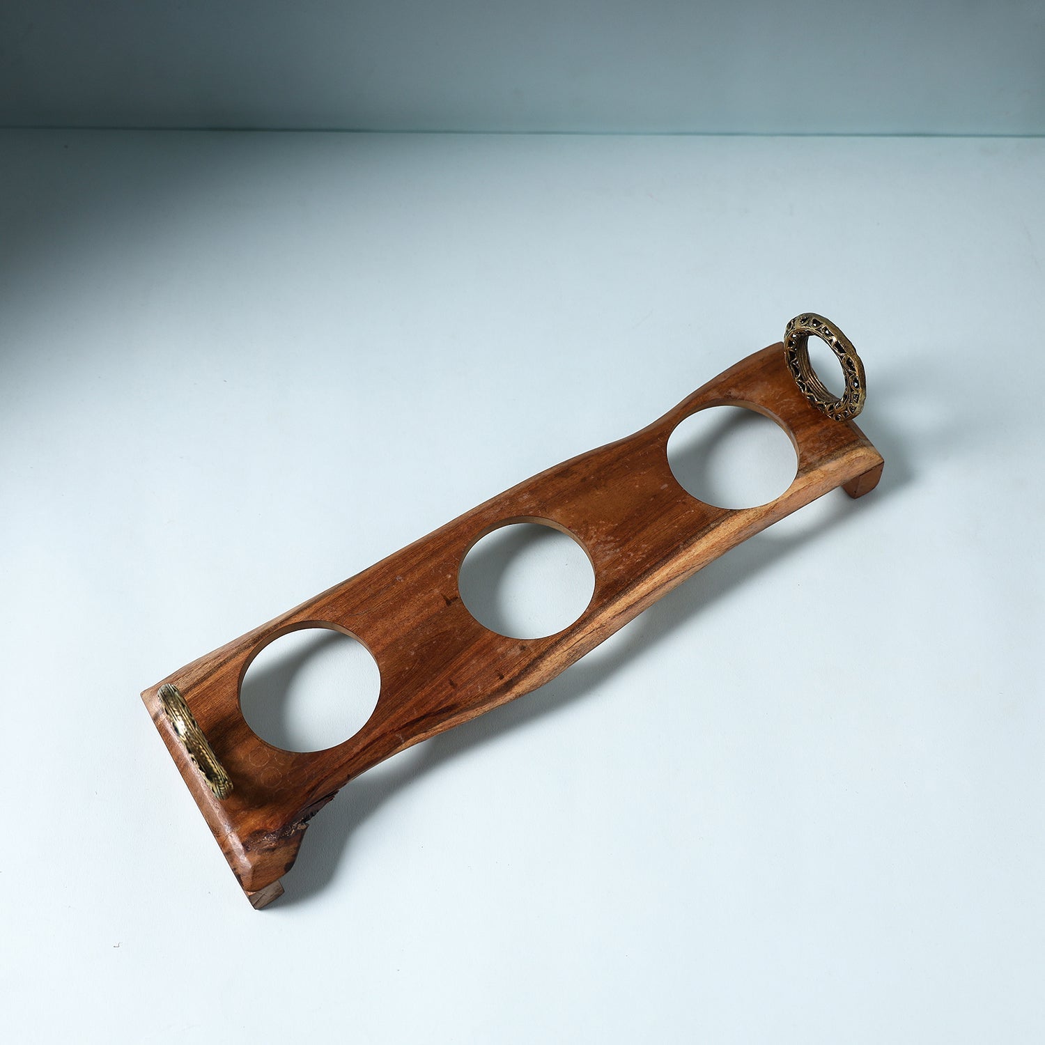 ITOKRI CRAFTS INITIATIVE Brown - Hand Carved Dokra Natural Mahogany Wooden Glass Holder Tray (13 x 4 in) - view 2
