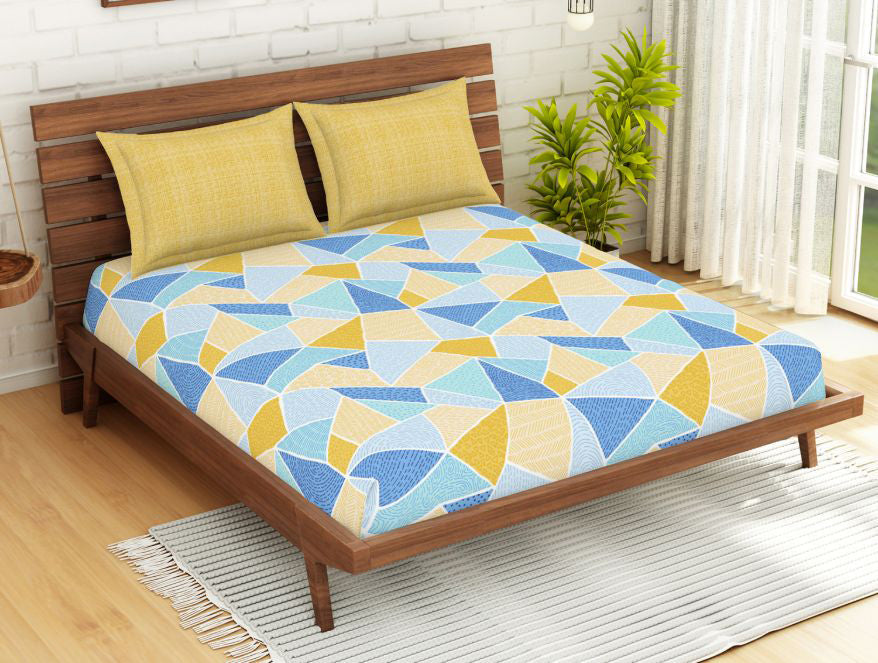 100 cotton double – Spaces India Geometric Lemon - Yellow 100% Cotton Double Bedsheet - Atrium By Spaces