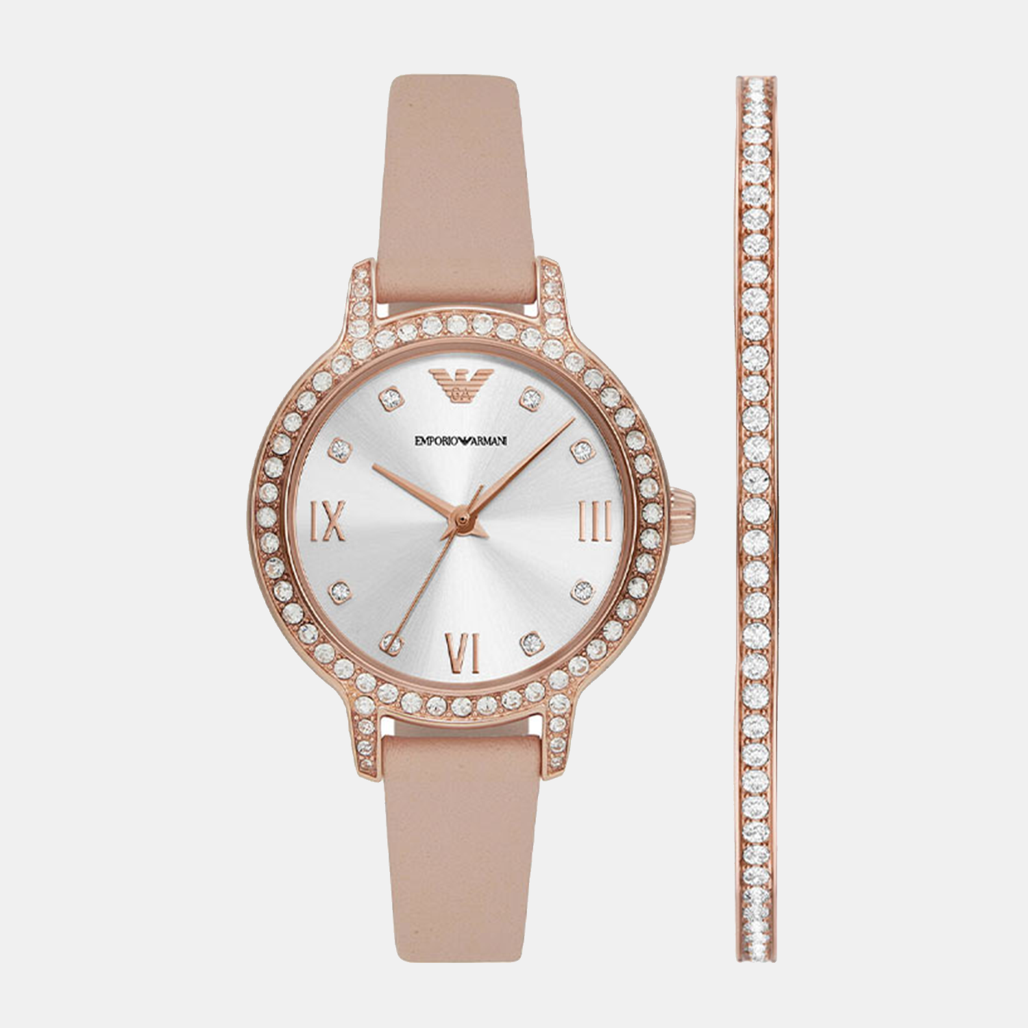 Emporio Armani cleo Women Quartz Silver Dial Analog Leather Watch AR80069SET